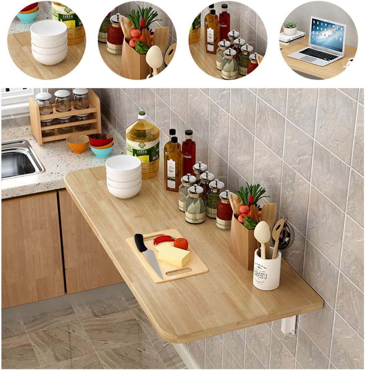 Solid Oak Wall-Mounted Folding Table - Space-Saving Dining & Desk Solution for Small Areas Ideal for Kitchen & Study 21 Size Options Available for Versatile Use