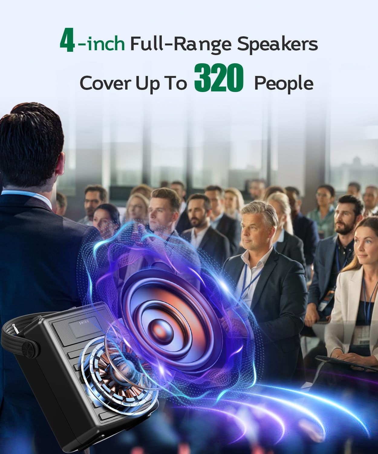 SHIDU 40W Voice Amplifier with Wireless Microphone, Portable PA System with Wireless Headset Mic & Speaker, 40W Loudly Bluetooth Portable Microphone and Speaker for Teacher, Meeting, Speech Events - Image 4