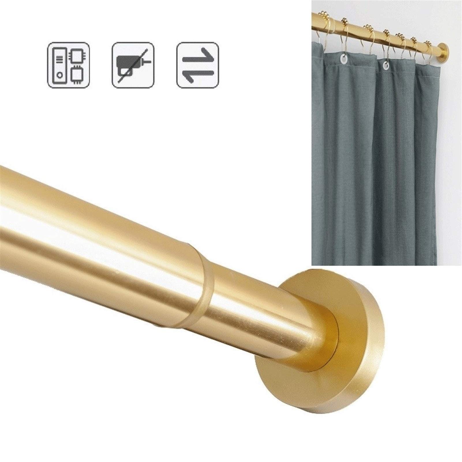 PrettyHome Asta Tenda Doccia Regolabile 73-120 Cm – Acciaio Inox Nero, Molla, Antiscivolo, Senza Fori
