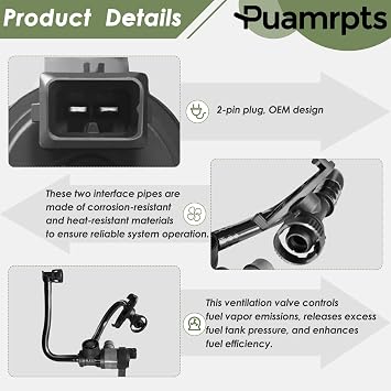 Vapor Canister Vent Solenoid Valve Compatible with BMW 335i 2012-2015, X3 2011-2017, X5 2013-2018, Replace# 13907636156, 13902366609