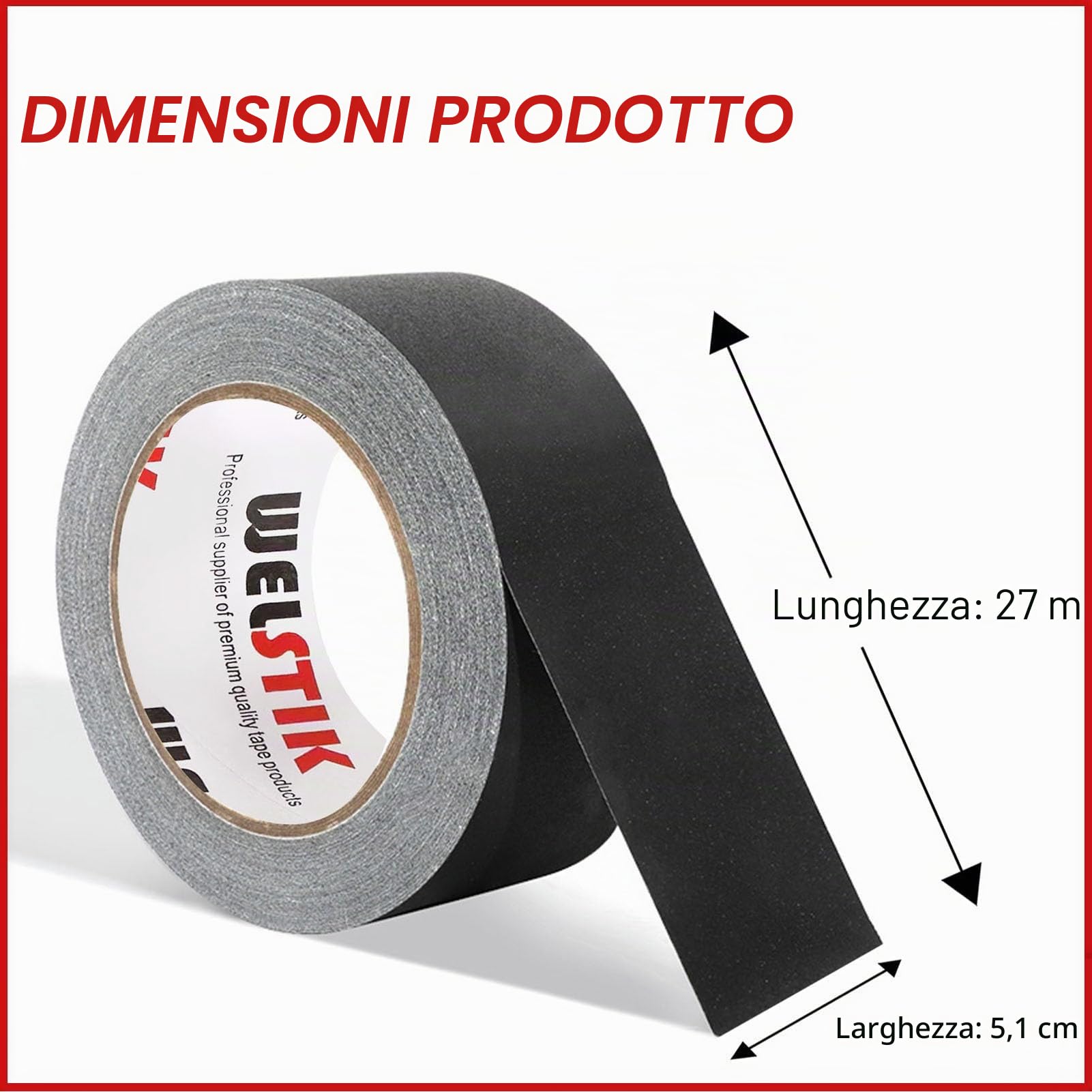 WELSTIK Nastro Telato Nero - 4 Rotoli di Nastro 27m x 50mm - Gaff Tape extra forte - Gaffa Tape Impermeabile -Per progetti di bricolage e riparazioni domestiche.