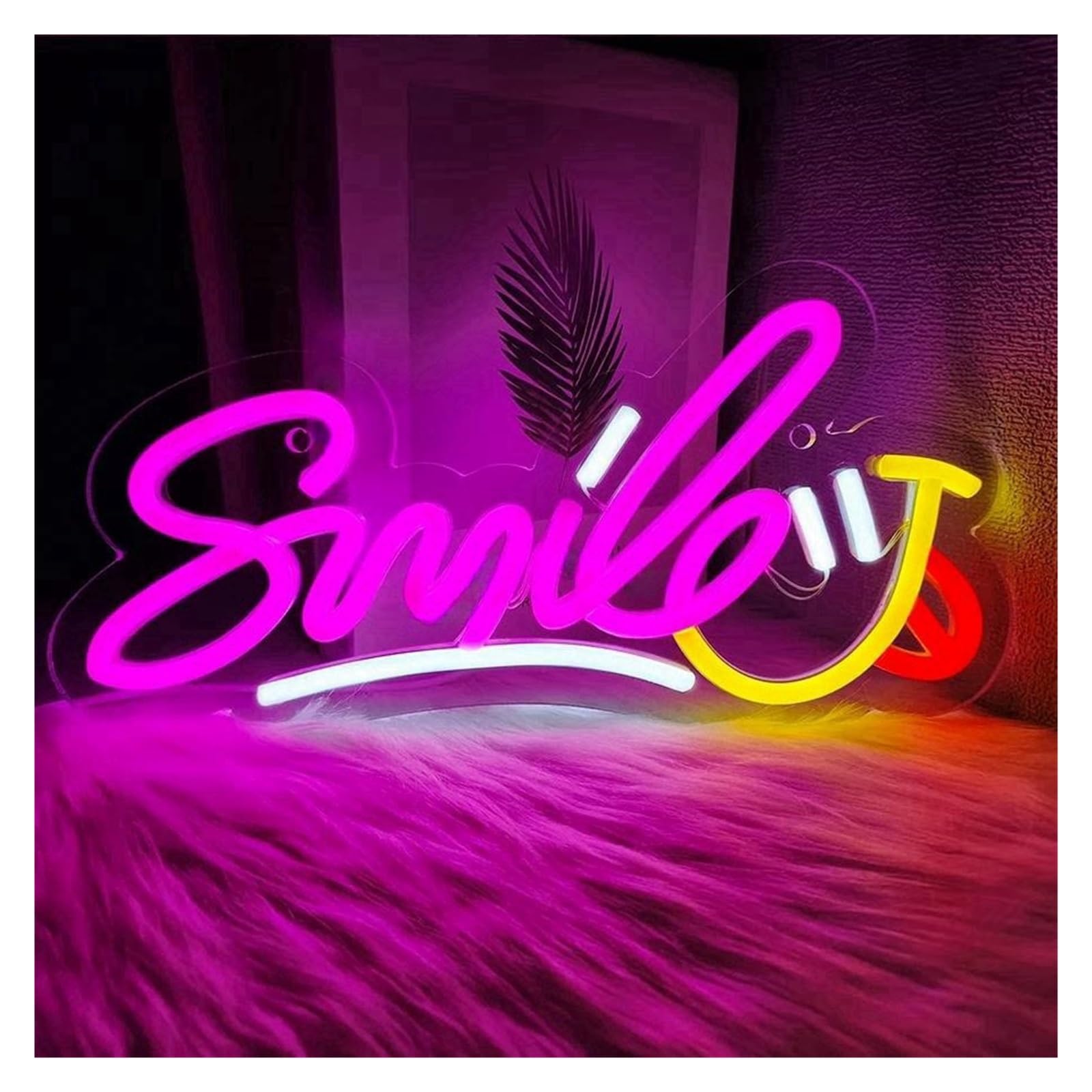 LEMST Signs Lamp Smile Letter Neon Sign, USB Powered Adjustable Brightness Neon Lights Used for Business Signs, Wall Decor 15.5cmx31cm