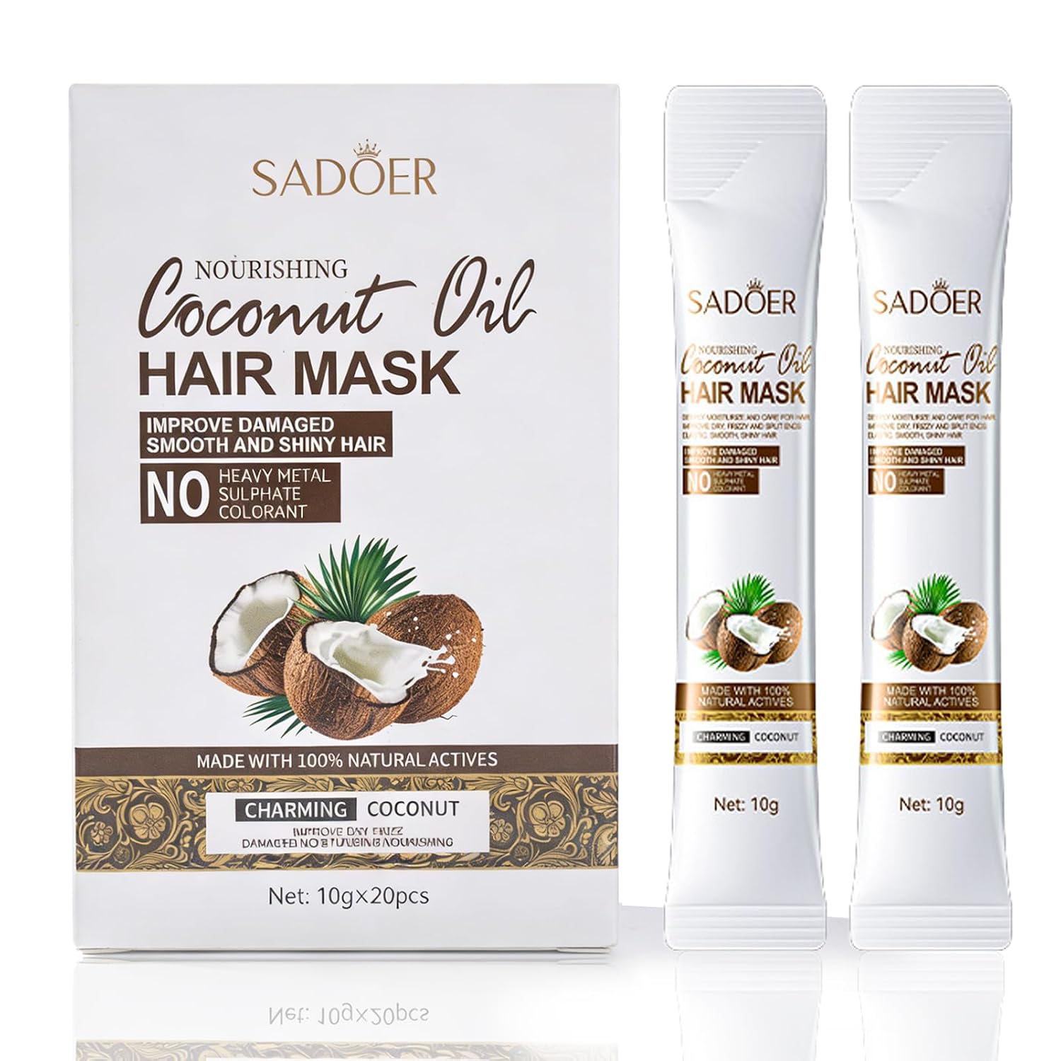 Travel Size Hair Mask Packets - Hair Mask for Dry Damaged Hair & Frizzy Hair, Conditioning Treatment with Coconut Extract & Hyaluronic Acid for Shine & Hydration, All Hair Types, 10ml x 20PCS