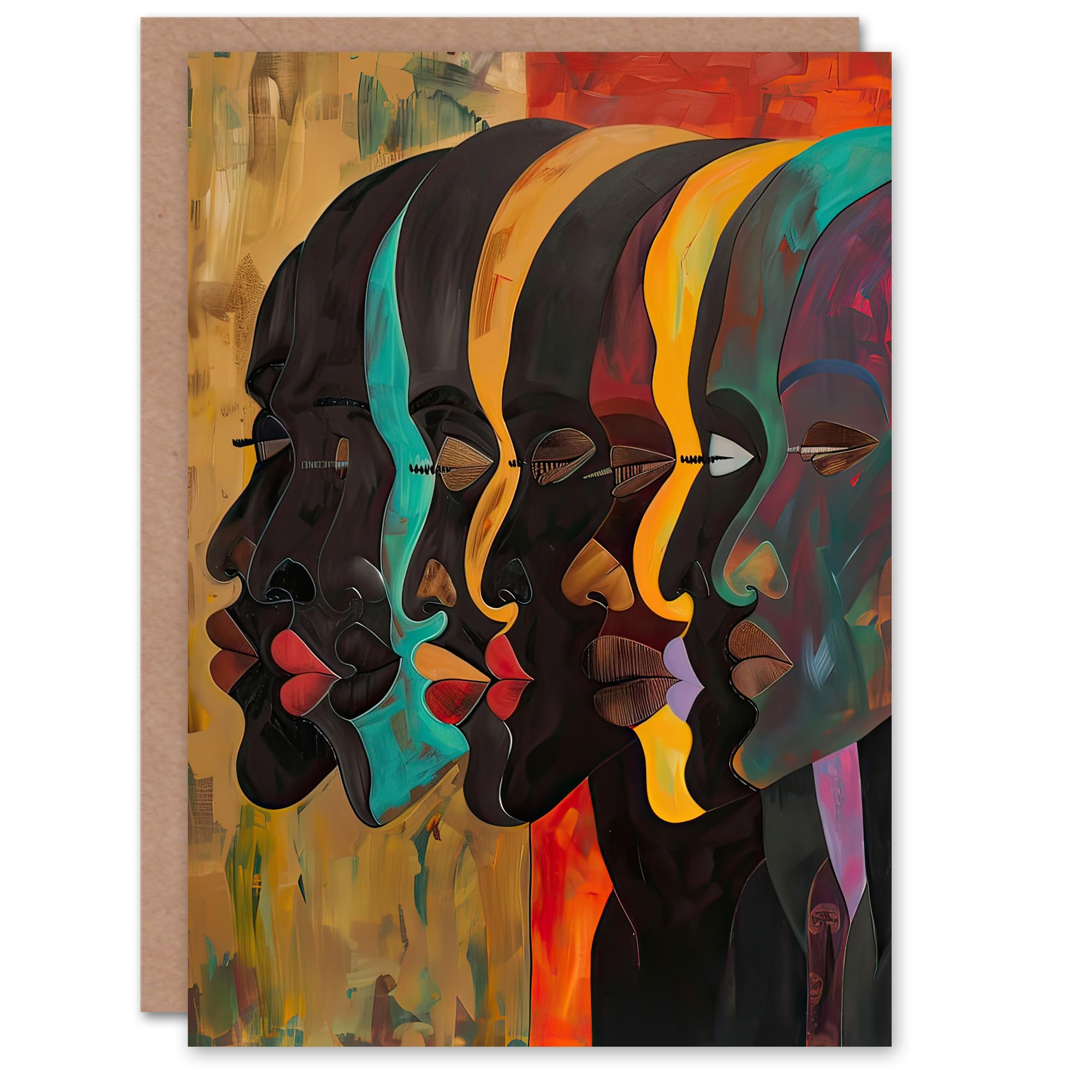 Artery8 Greeting Card Abstract Black Profile Portrait Painting Trippy Blank For Him Or Her Art Birthday Card
