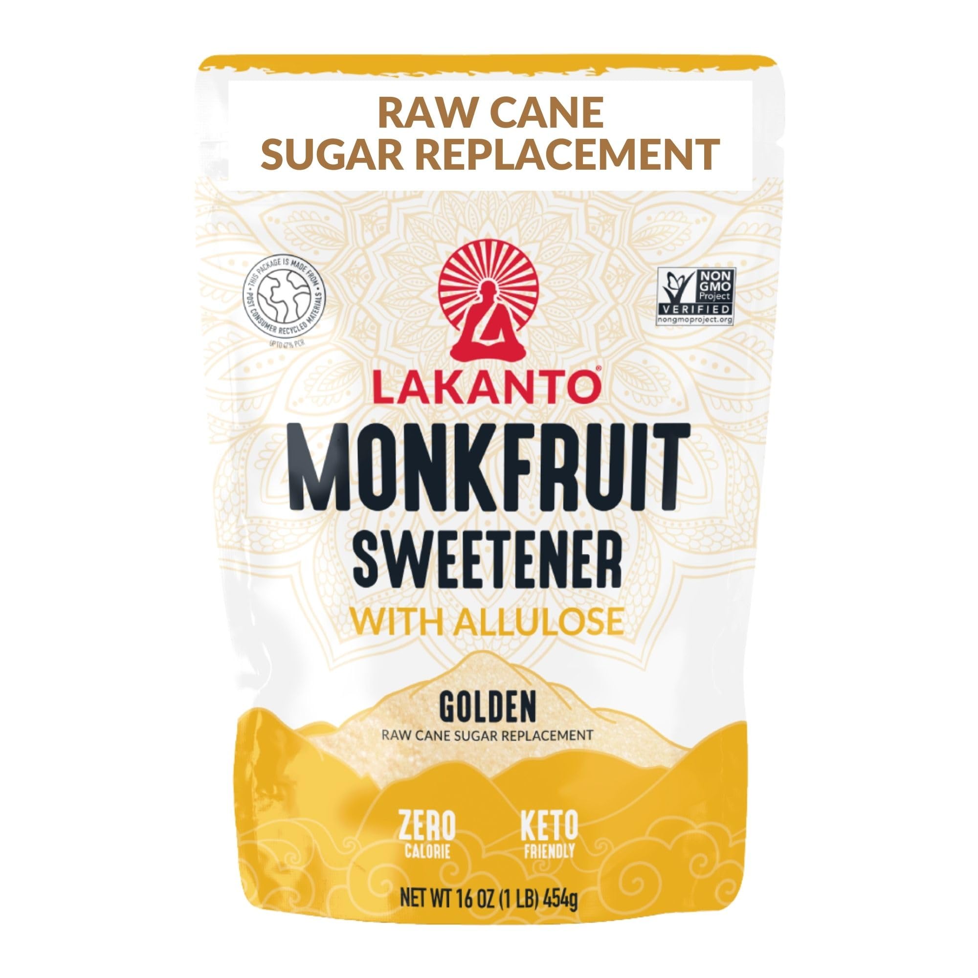 Lakanto Golden Monk Fruit Sweetener with Allulose - Raw Cane Sugar Substitute, Erythritol Free, Gluten Free, Vegan, Keto Friendly, Sugar Replacement (Golden - 1 lb - Pack of 1)