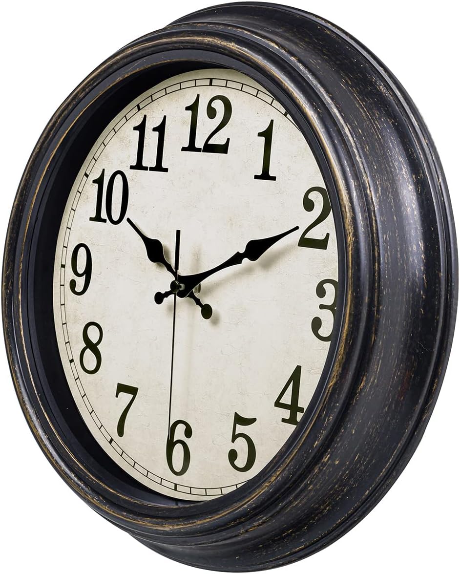 45Min 12 Inches Retro Wall Clock, Silent Non Ticking Battery Operated Movement, Decor for Home/Wall Decor, Easy to Read, Decorate for Bedroom Living Room Office(Balck Gold)