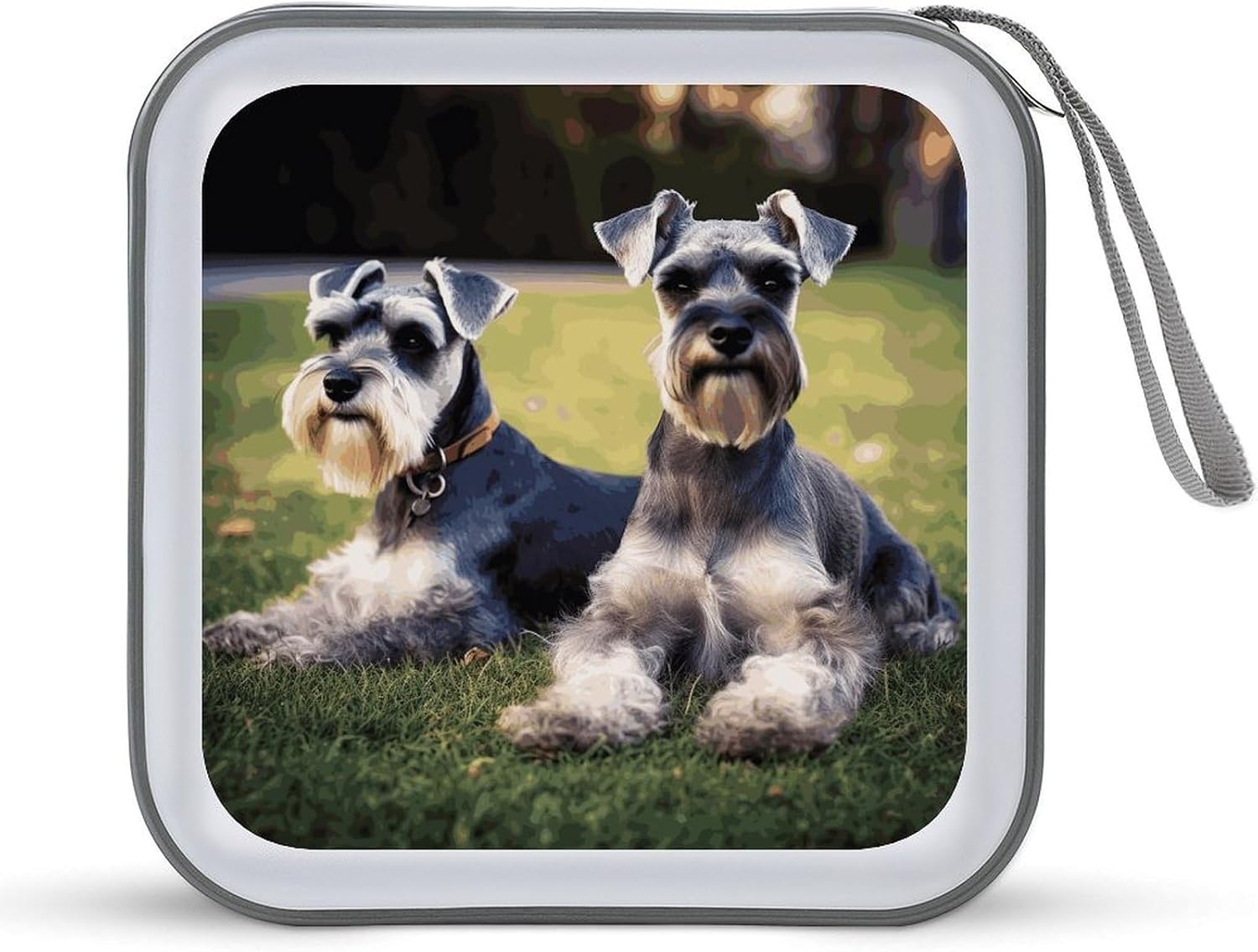 Adult Schnauzer Dogs CD Case with Hand Strap Lightweight DVD Wallet Holder 40 Capacity CD/DVD Case Wallet Protective CD Wallet CD/DVD Portable Storage Binder for Car Home Office