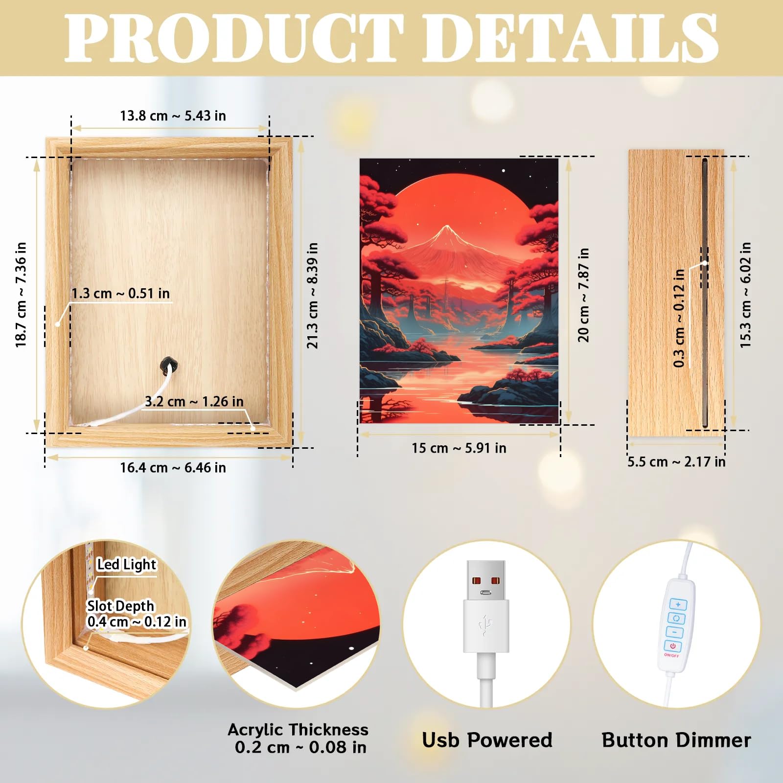 Light Up Painting, Abstract Forest Wall Art Picture Light Sunset Forest Light Up Art Frame, 10 Brightness USB Powered 3 Lighting Modes, Anxiety Relief Gift for Bedroom Home-Without Acrylic Panel