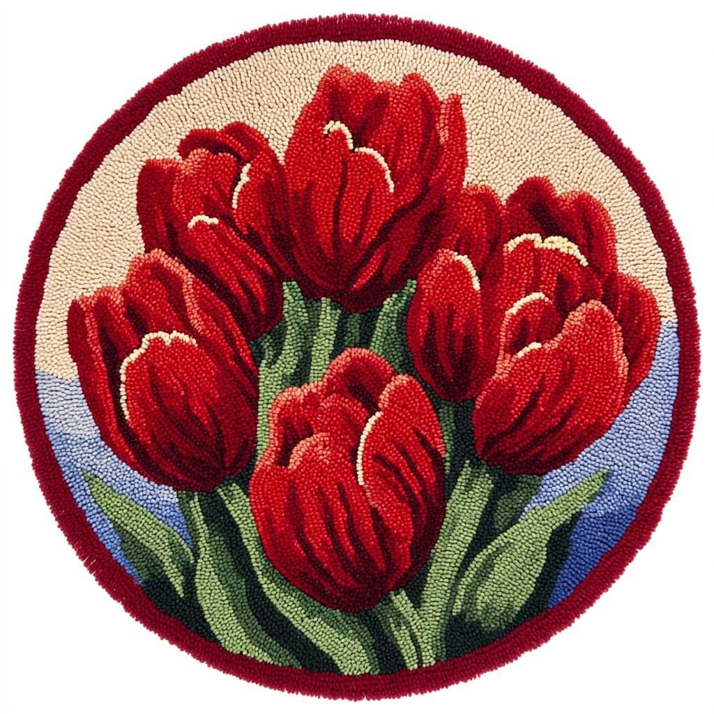 AMBATTERY Round Shape Latch Hook Kits Rug,Tulip Flowers