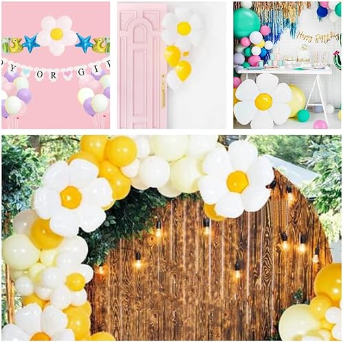 Miniatura 7 de Paquete de 8 globos de aluminio de margaritas blancas en forma de flor para globos de Mylar para San Valentín, graduación, baby shower, cumpleaños,