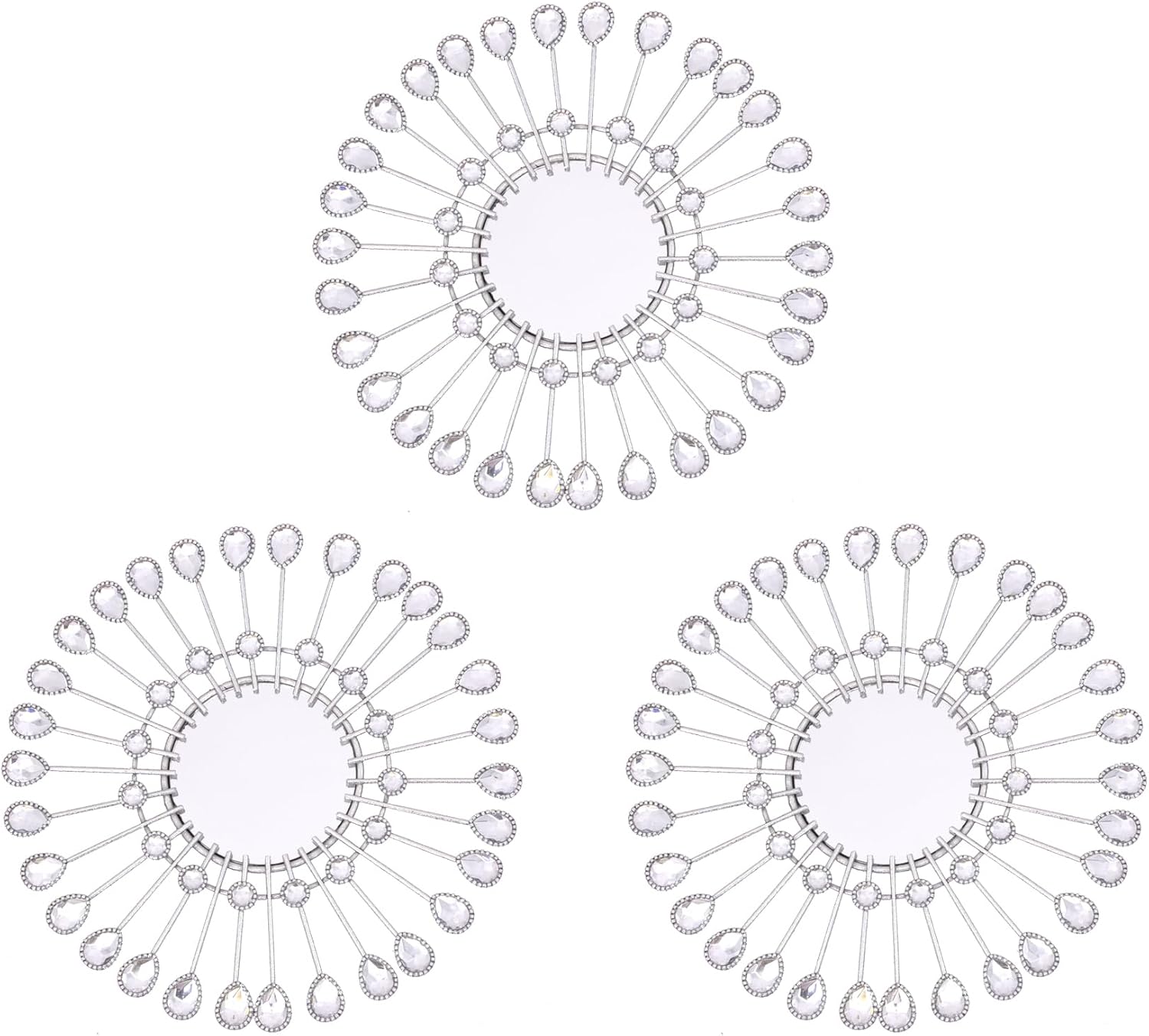 Silver Mirrors 3 PCE, 9 inchSunburst Mirror Hanging Wall Decor, Valentine Decorative Mirror Wall Art, Round Mirrors for Bedroom Living Room Bathroom Kitchen, Warming Valentine Gifts