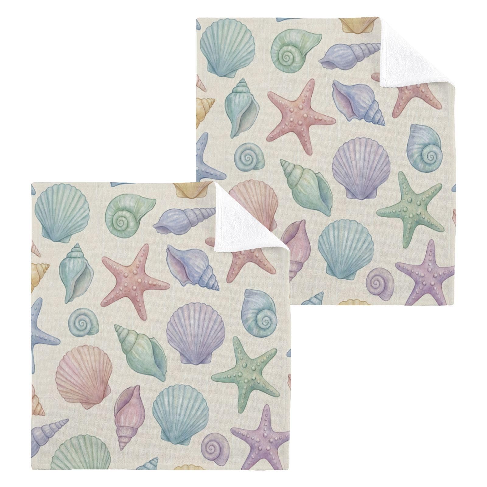 BOESI Soft Pastel Seashell 12x12in Cotton Washcloth,Face Towel