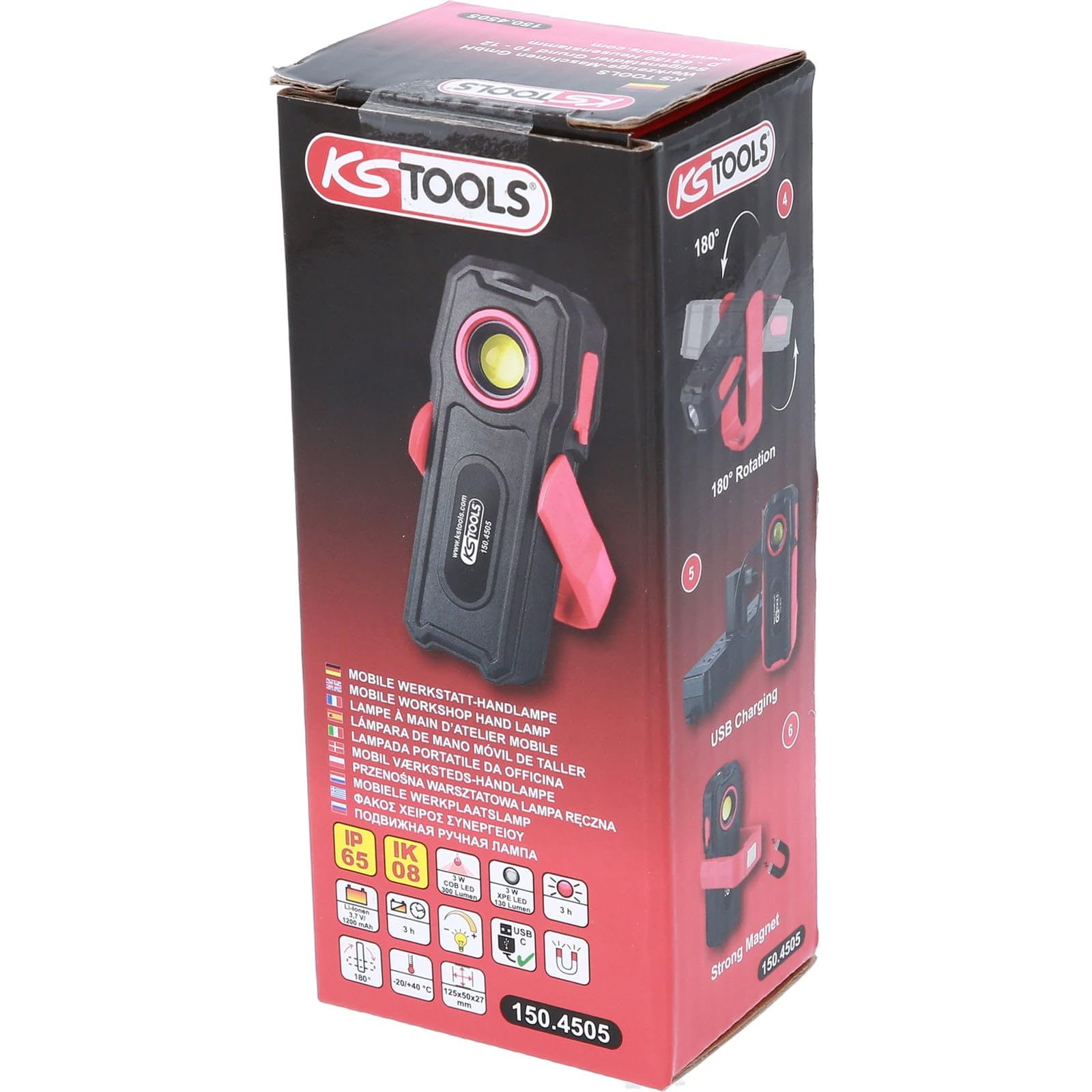 KS Tools Mobile Werkstatt-Handlampe, knickbar, 300 Lumen 150.4505