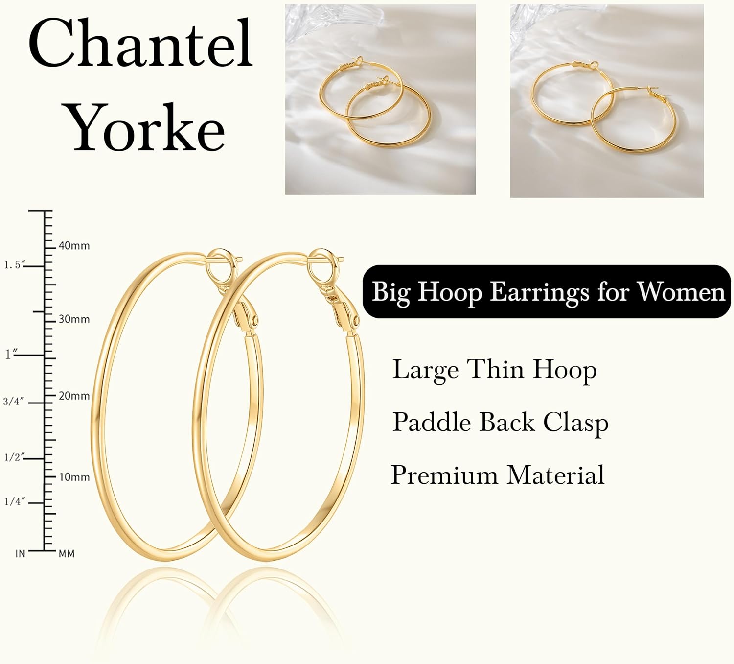 14K Gold Hoop Earrings Hypoallergenic Big Earring for Women Huge Earring for Women Lightweight Large Diameter Design Large Gold Hoop Earrings 40mm - Image 3