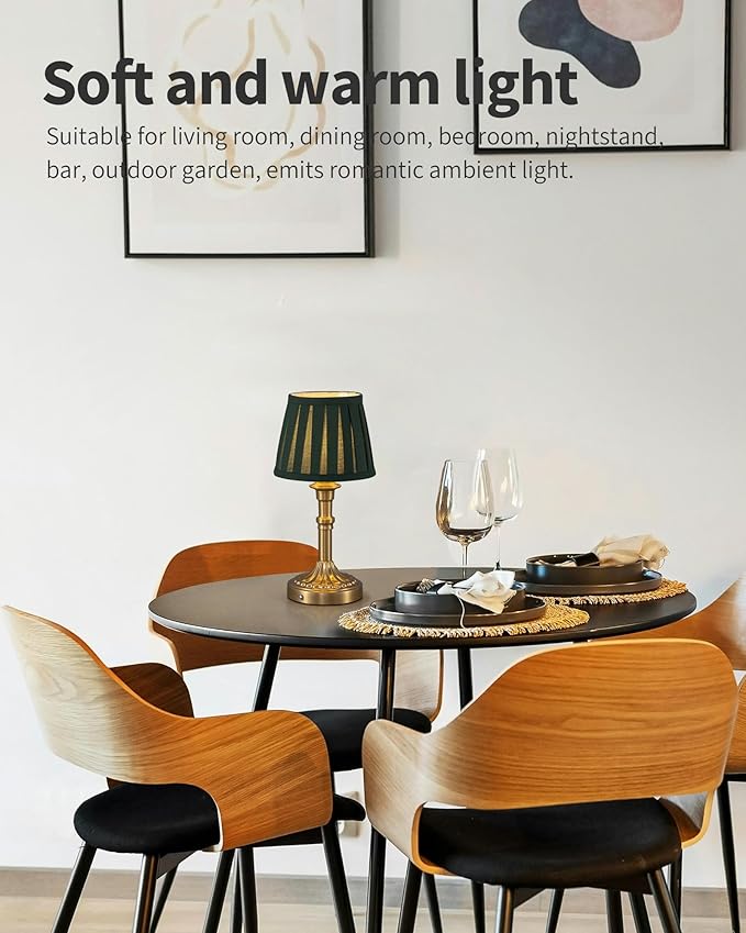 KDG KDG Cordless Portables Table Lamp Set of 2, LED Fabric Shade Small Desk Lamps, 5000mAh Battery Powered Lighting, 2700K Stepless Dimmable Light for Living Room, Dining Room, Bedroom (Bronze+Green) photo 6