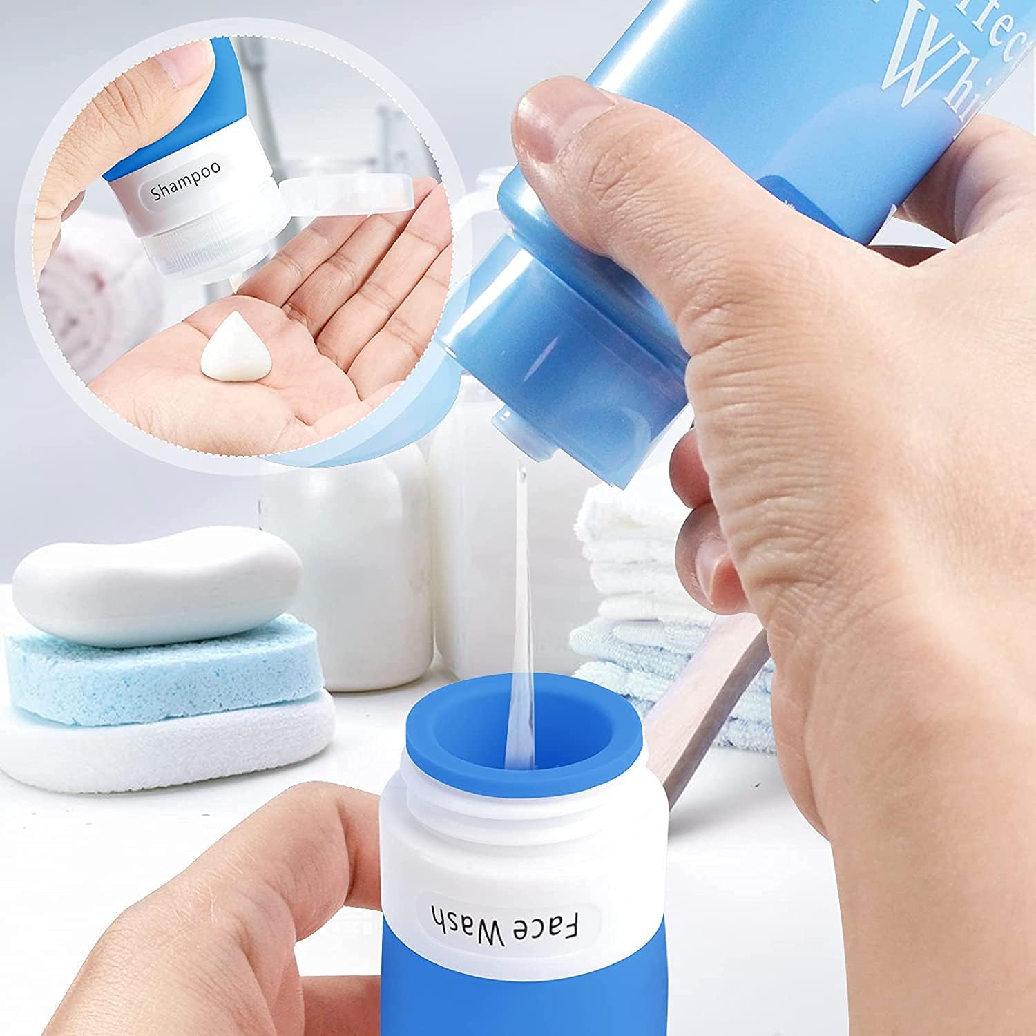 Portable Travel Bottles, INSFIT TSA Carry On Approved Toiletries Containers, 3 Ounce Leak Proof Squeezable Silicone Tubes, Refillable Travel Accessories for Shampoo Body Wash Liquids 4 Pack Bule : Clothing, Shoes & Jewelry