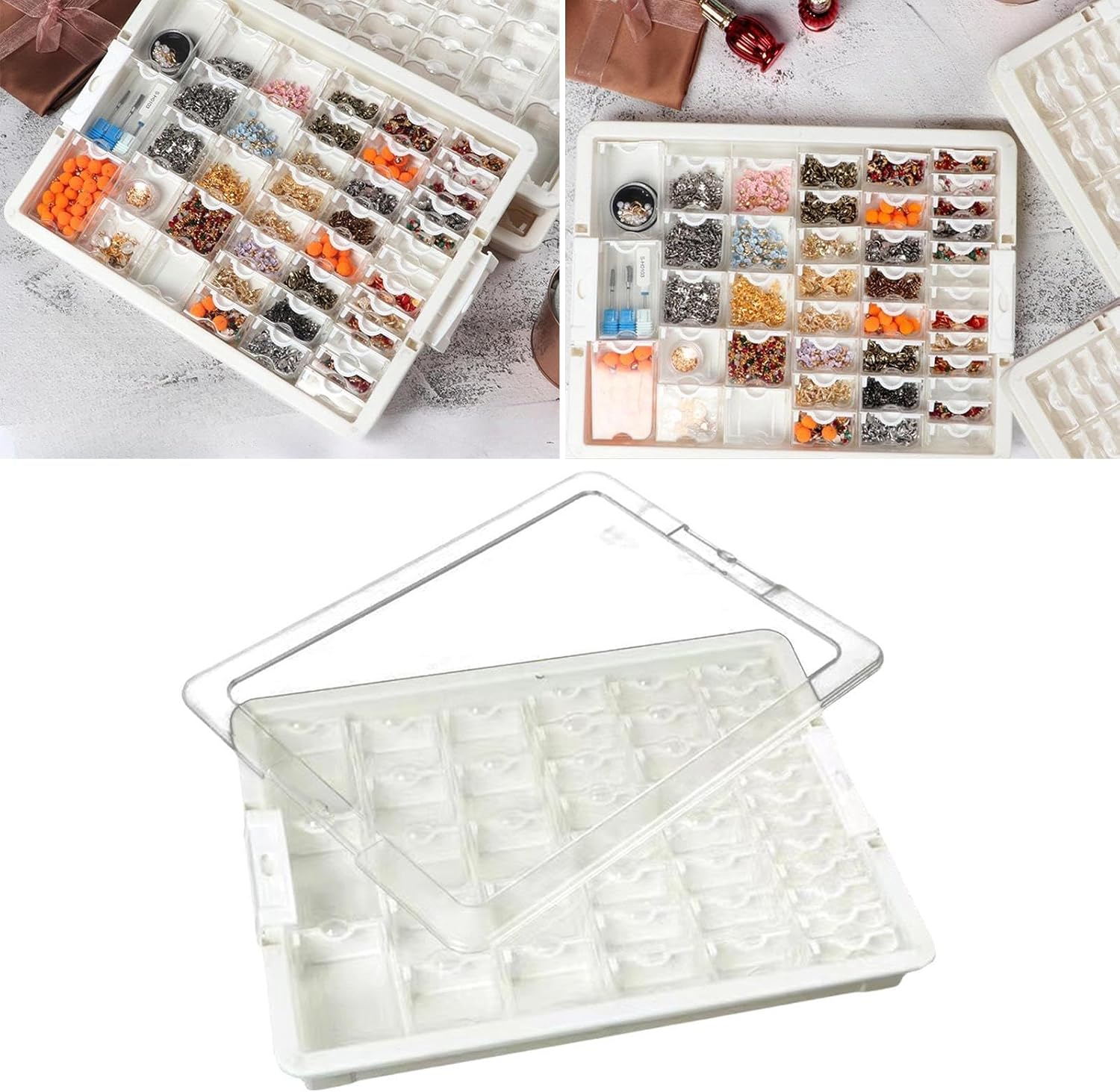 Colaxi Bead Storage Box Stackable with Lid Portable Clear Container Bead Organizer Box for Charms Beads Arts and Crafts Nail Earring, 42 Grid