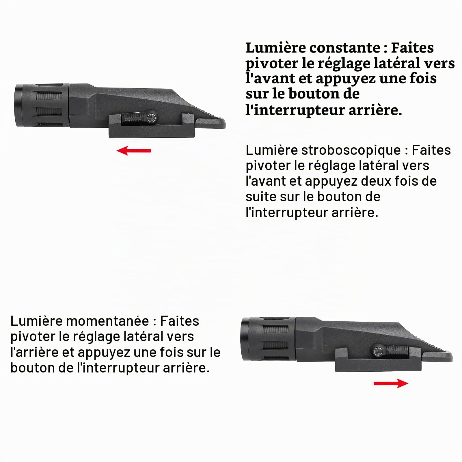 WML Lampe de Poche, 400 Lumens Lampe Torche Tactique,Noir | Avec 3 Modes Constant/Emergence/Stroboscope Défensif, pour 20MM Picatinny Rail