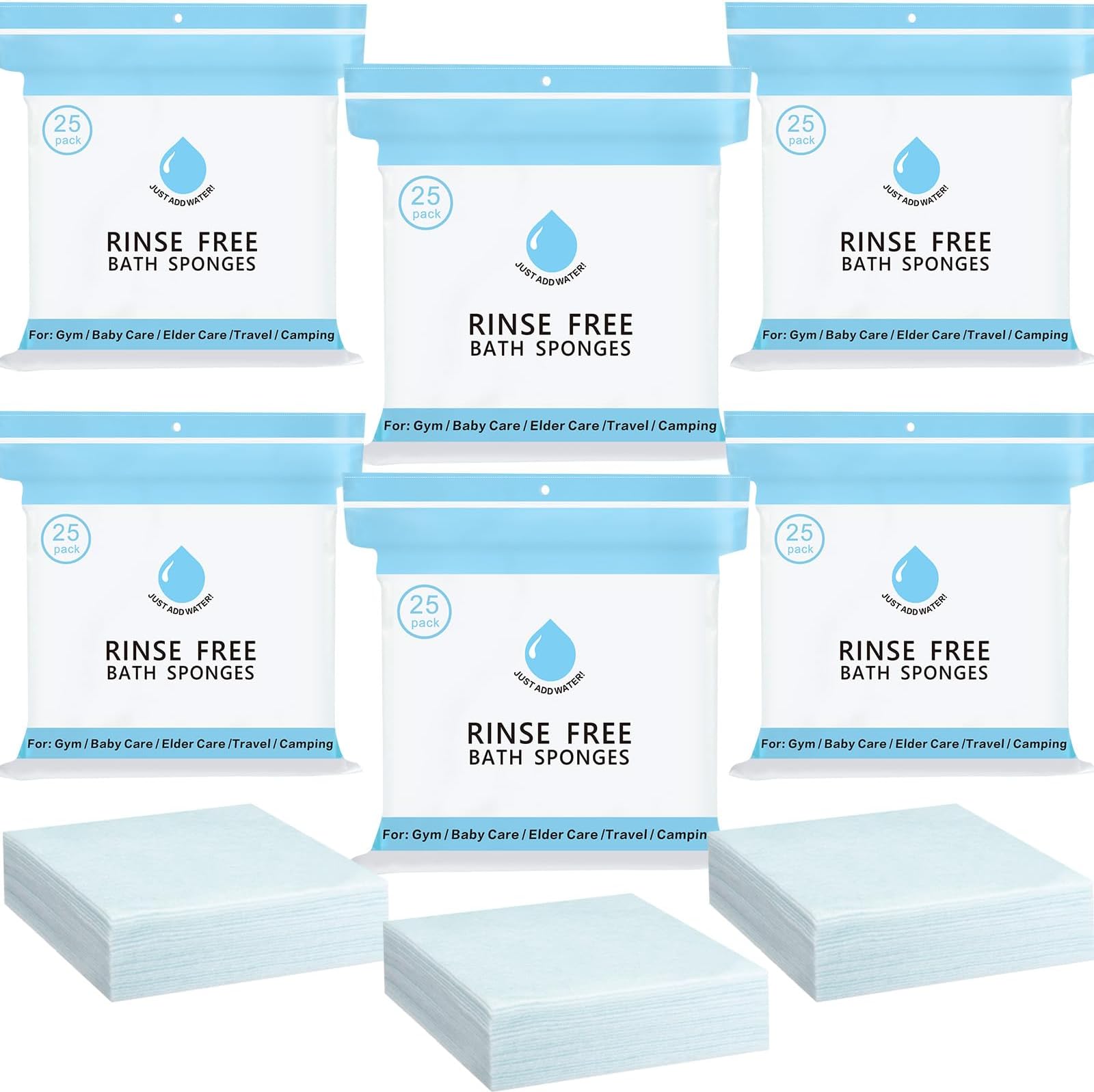 VitalCozy 150 Pcs Rinse Free Bathing Wipes Bulk Sponges