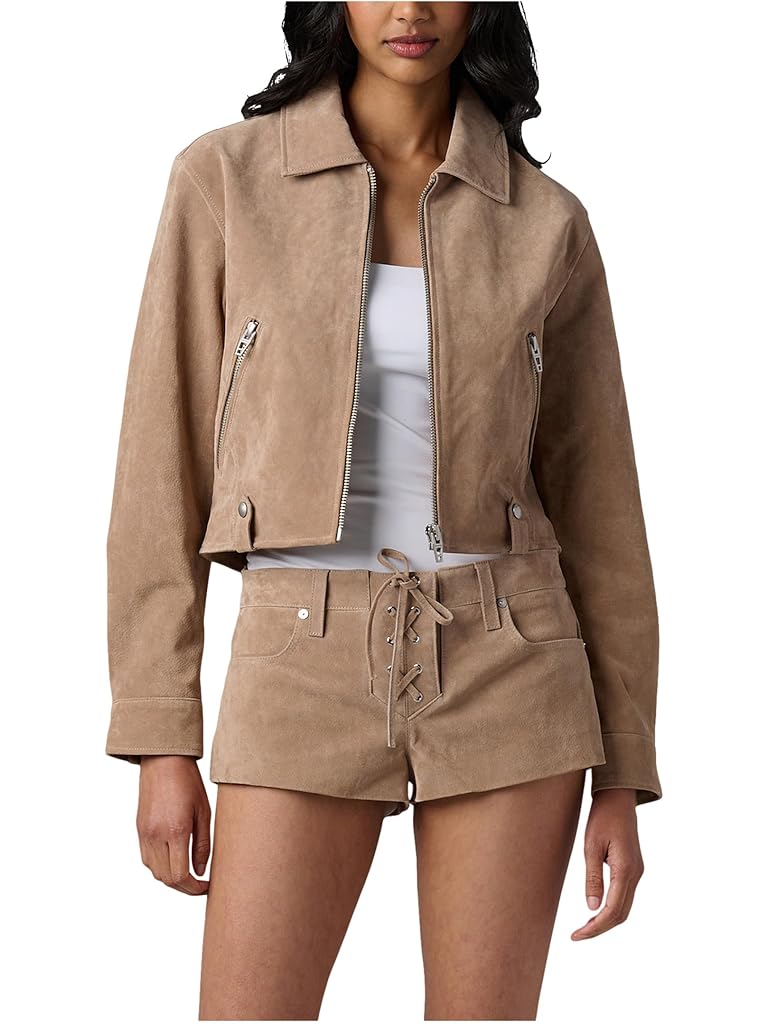 Beige Blank NYC Latte Frappe Real Suede Jacket