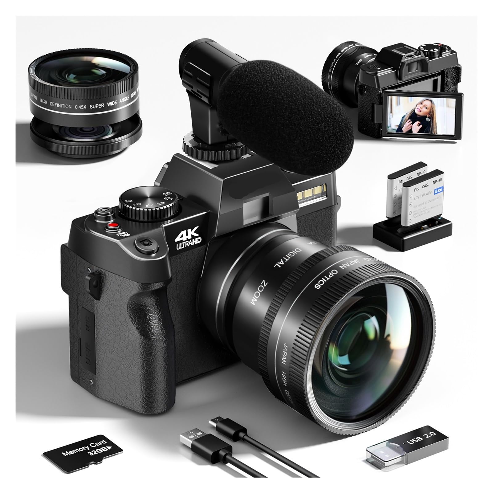 Compact Digital Photography Camera 4K WiFi Web Cam Vintage Vlog Video Recorder 48MP Camcorder 3" Flip Screen-image-40