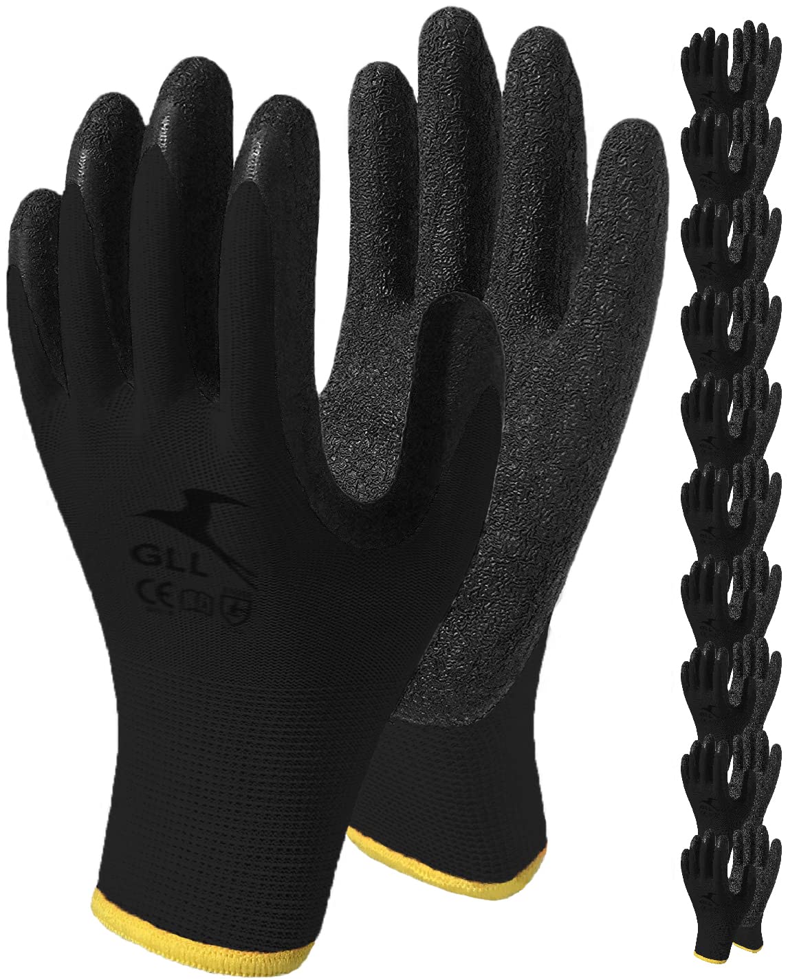 Guantes de trabajo para hombres y mujeres, guantes de seguridad recubiertos para el trabajo, paquete de 10 pares, revestimiento de goma de látex a base de agua con agarre firme (tamaño grande se