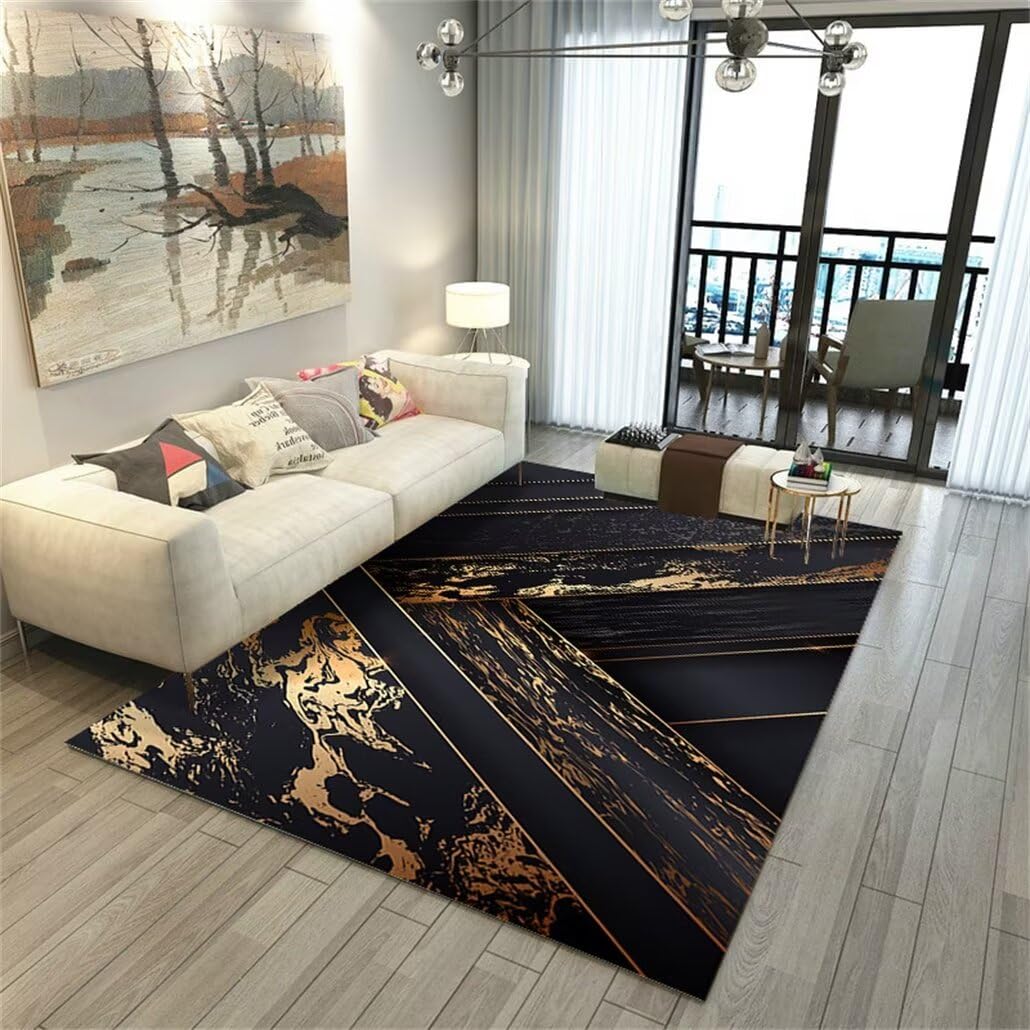 Tapis de couloir antidérapant et grand tapis chambre ado moderne noir 160x240