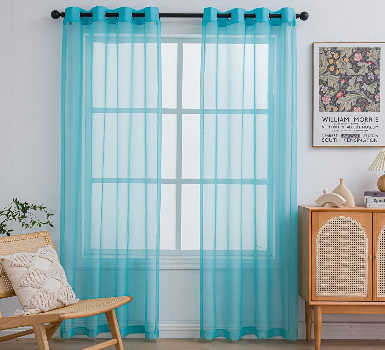 PI Turquoise Sheer Curtains 84 Inches Length with Eyelets,Polyester Voile Textured,Casual Window Backdrop for Villa/Porch 2 Panels (W52 X L84, Lake Blue)