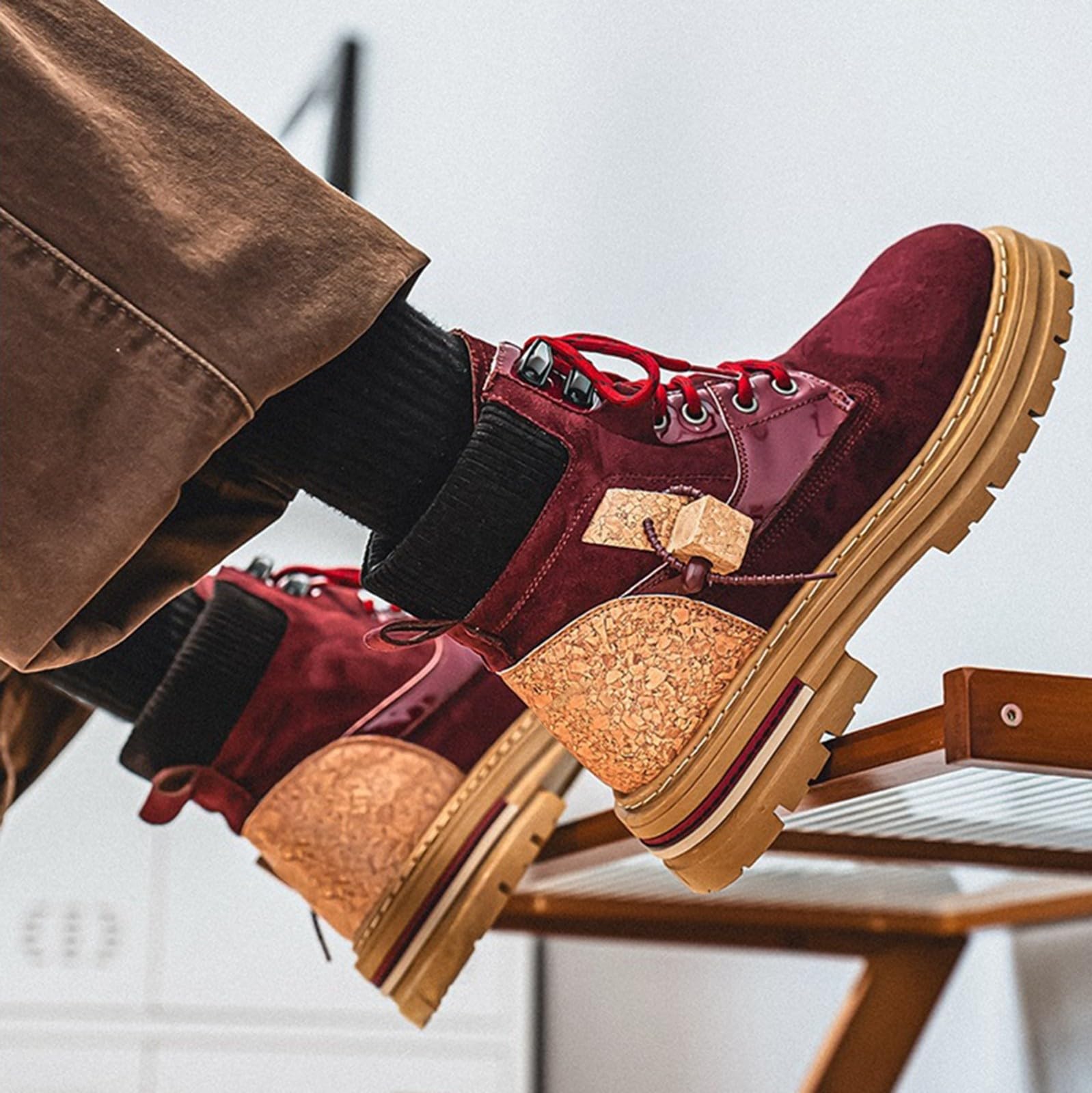 Męskie masywne zamszowe botki z dzianiny kołnierz na co dzień botki retro sznurowane modne trampki do streetwear spacerów