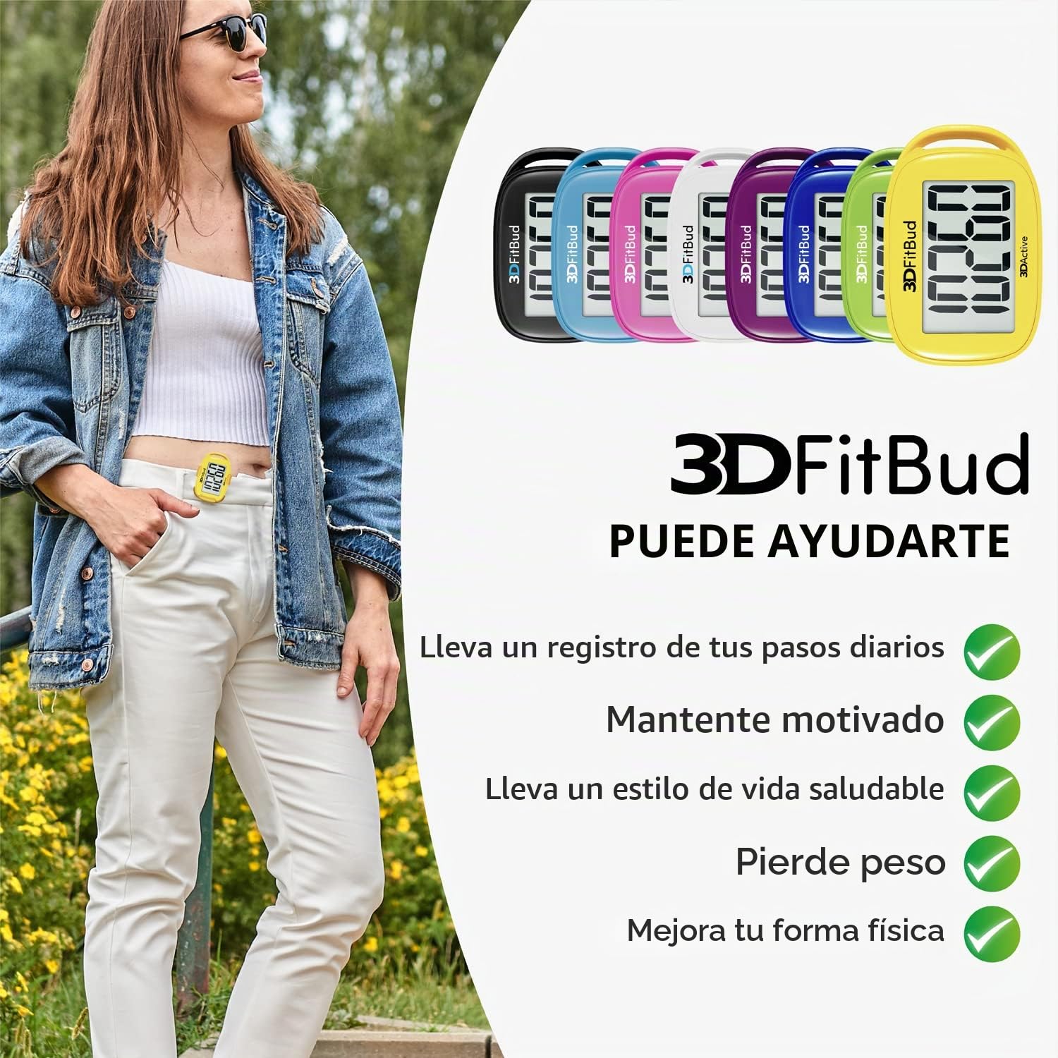 3DActive 3DFitBud Contapassi Semplice Contapassi 3D con Clip E Cordino, Tracker Di Passi Preciso, Ampio Display, Facile Da Usare per Bambini, Uomini, Donne, Adulti, Anziani - A420S