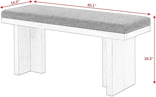 Miniatura 2 de Banco acolchado para dormitorio, hecho de madera de goma resistente, esponja de lino, perfecto para salas de estar, dormitorios y pasillos modernos