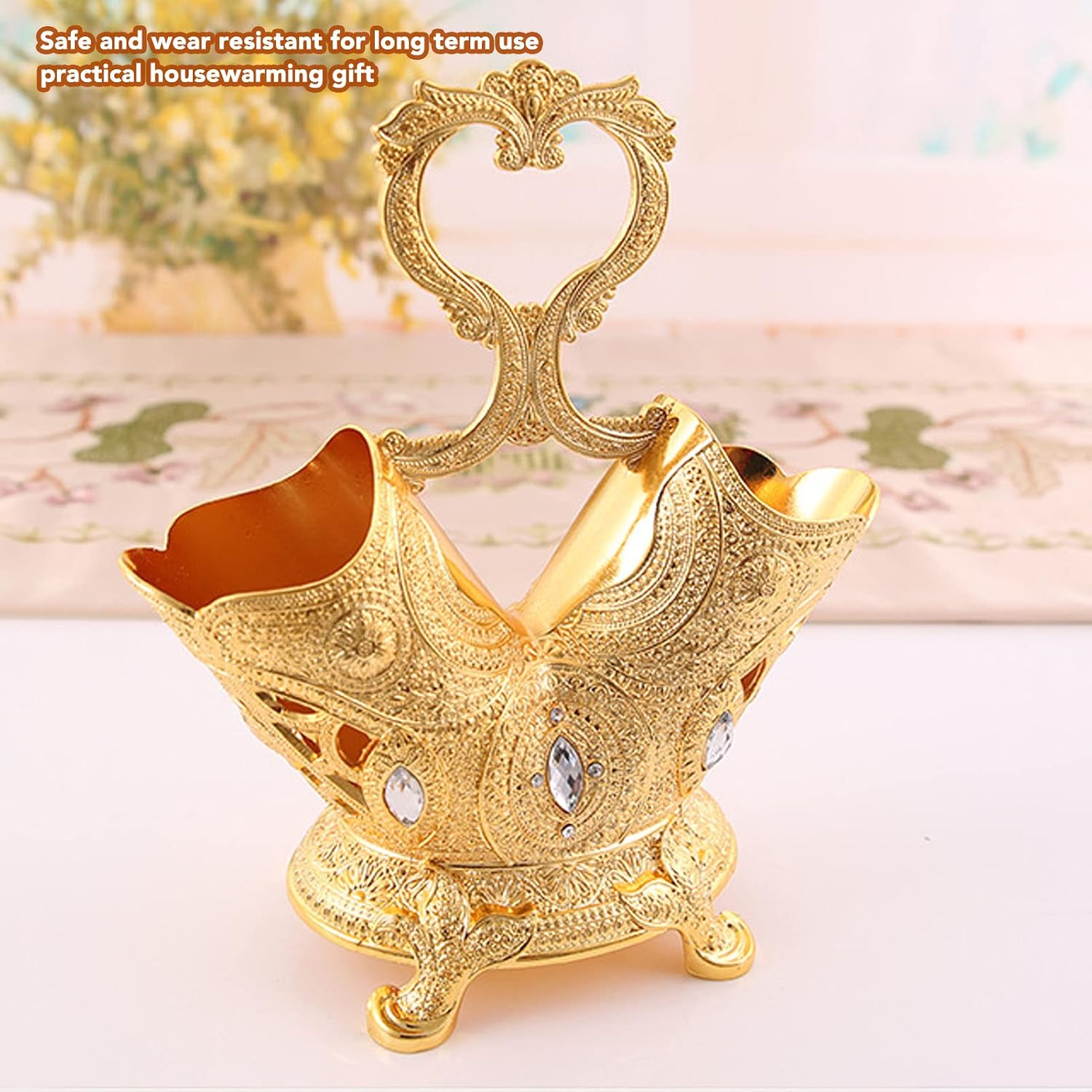 Utensil Holder European -style gold utensil holder, Table Flatware Caddy Rack for Kitchen Spoon Fork Storage Decoration
