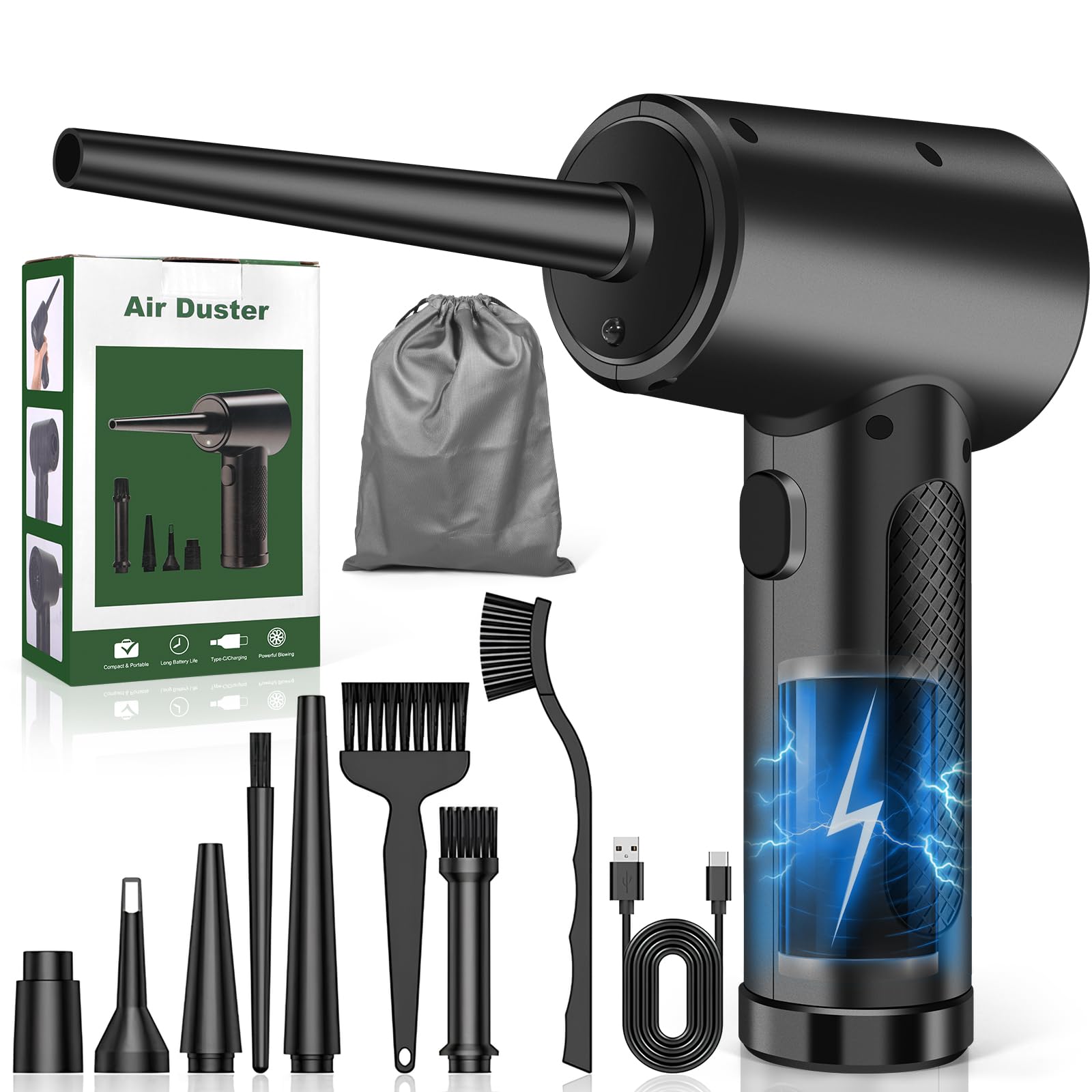 Soffiatore Elettrico Ad Alta Velocità 250.000 RPM, Batteria 10.500 MAh, 4 Velocità, Per PC E Auto, Portatile E Sicuro