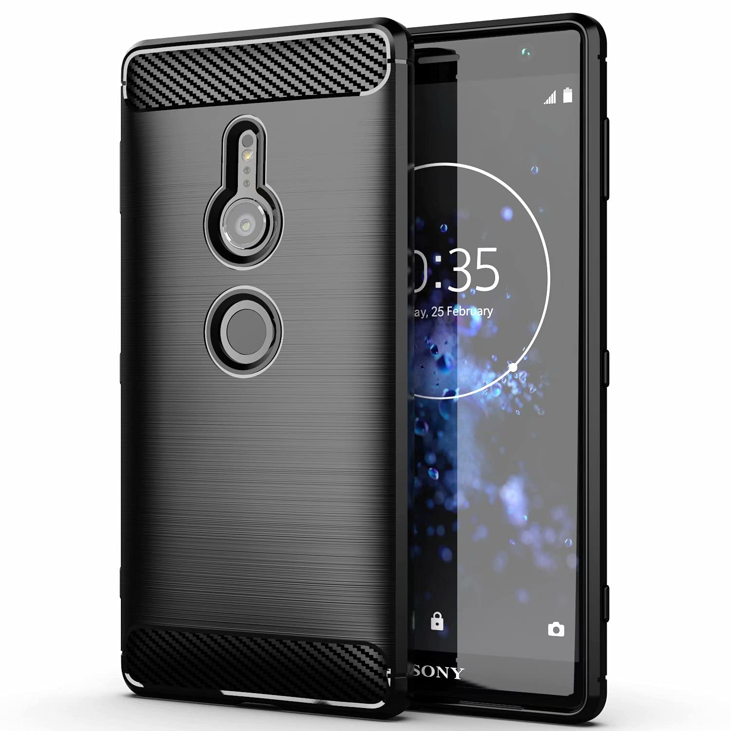 for Sony Xperia XZ2 Case Brushed Carbon Fiber Texture Style Ultra-thin TPU Soft rubber Anti-drop Protective Cover-Black
