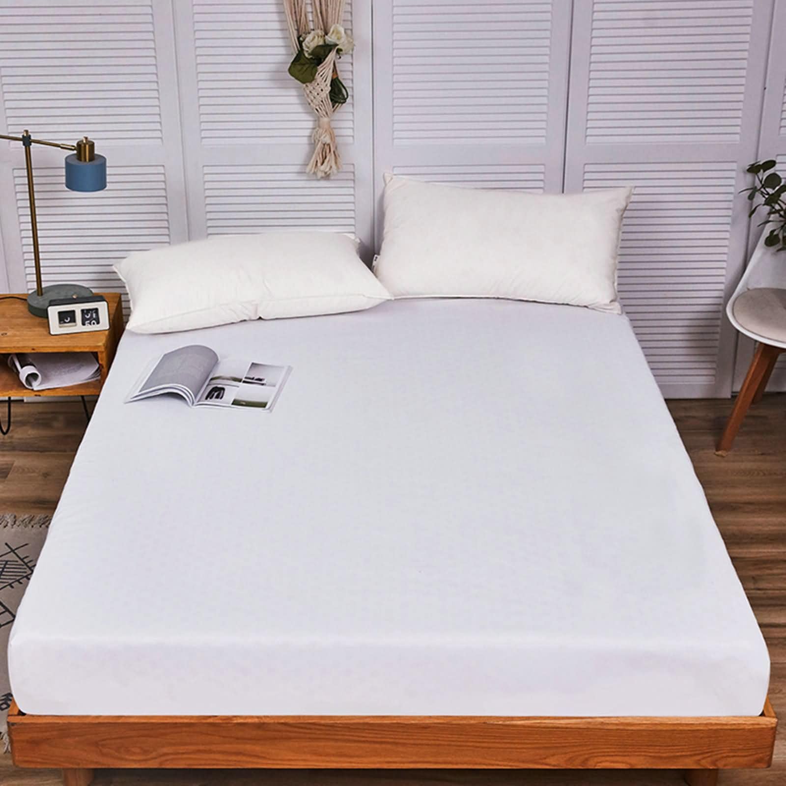 Drap-housse pour surmatelas 120x200 cm coton blanc uni lit