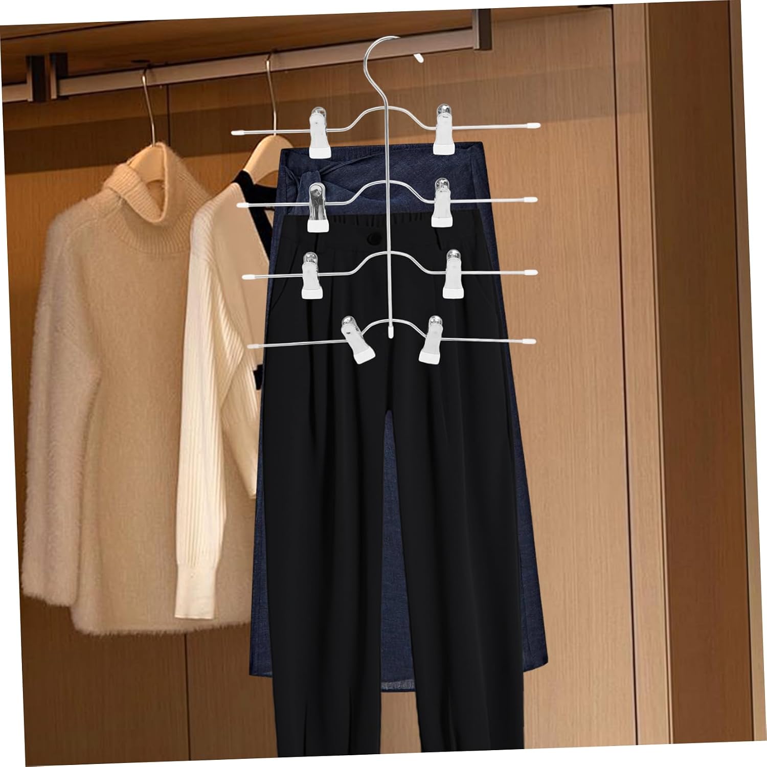 Luxshiny 4pcs Pants Hangers Clips Slip Design for Skirts and Trousers Space Saving Closet Organizer High Manganese Multi-Functional Hanger