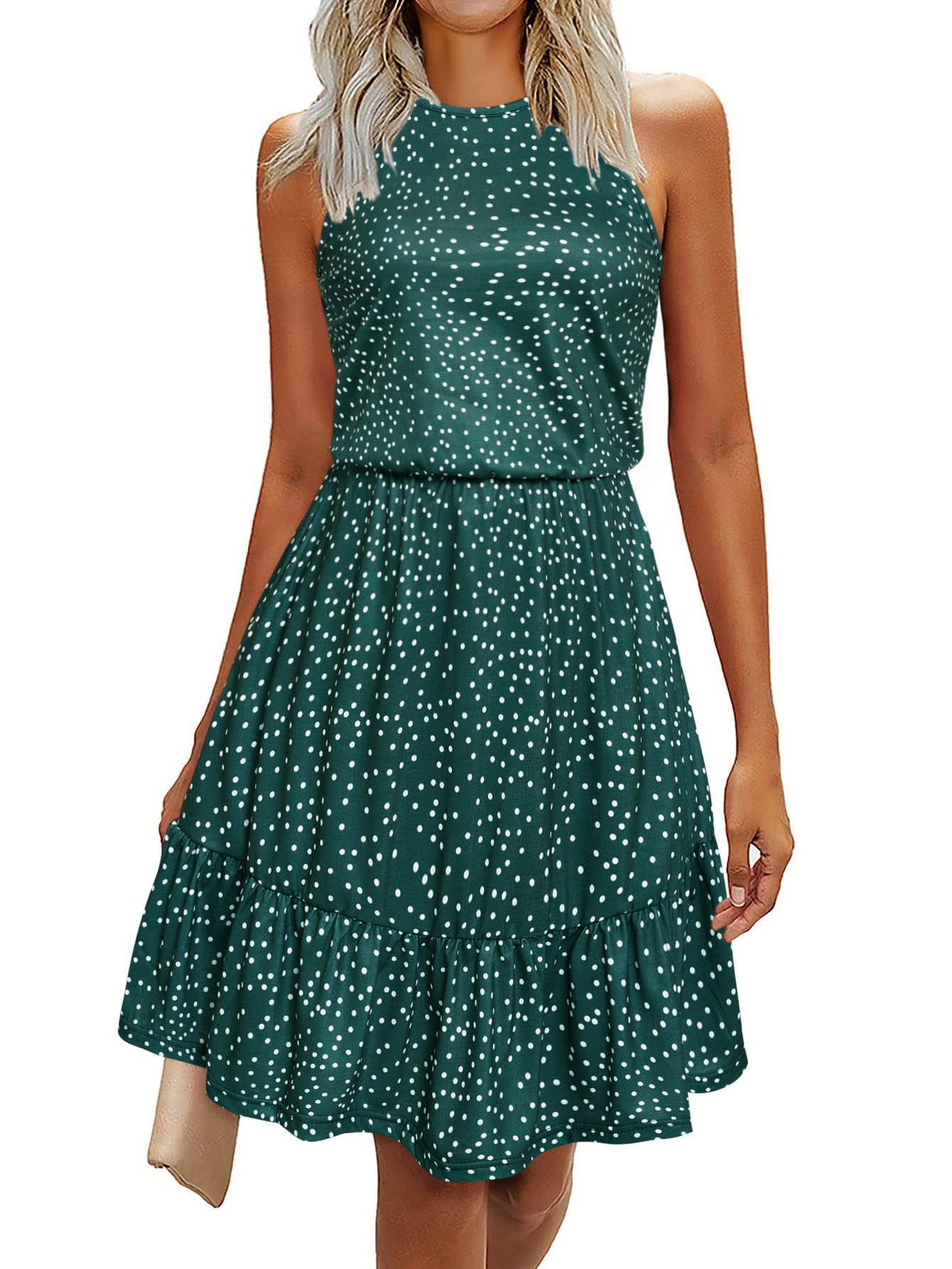 ABYOXIWomen's Halter Neck Sleeveless Ruched Split Thigh Side Drawstring Cocktail Club Party Long Maxi Dress