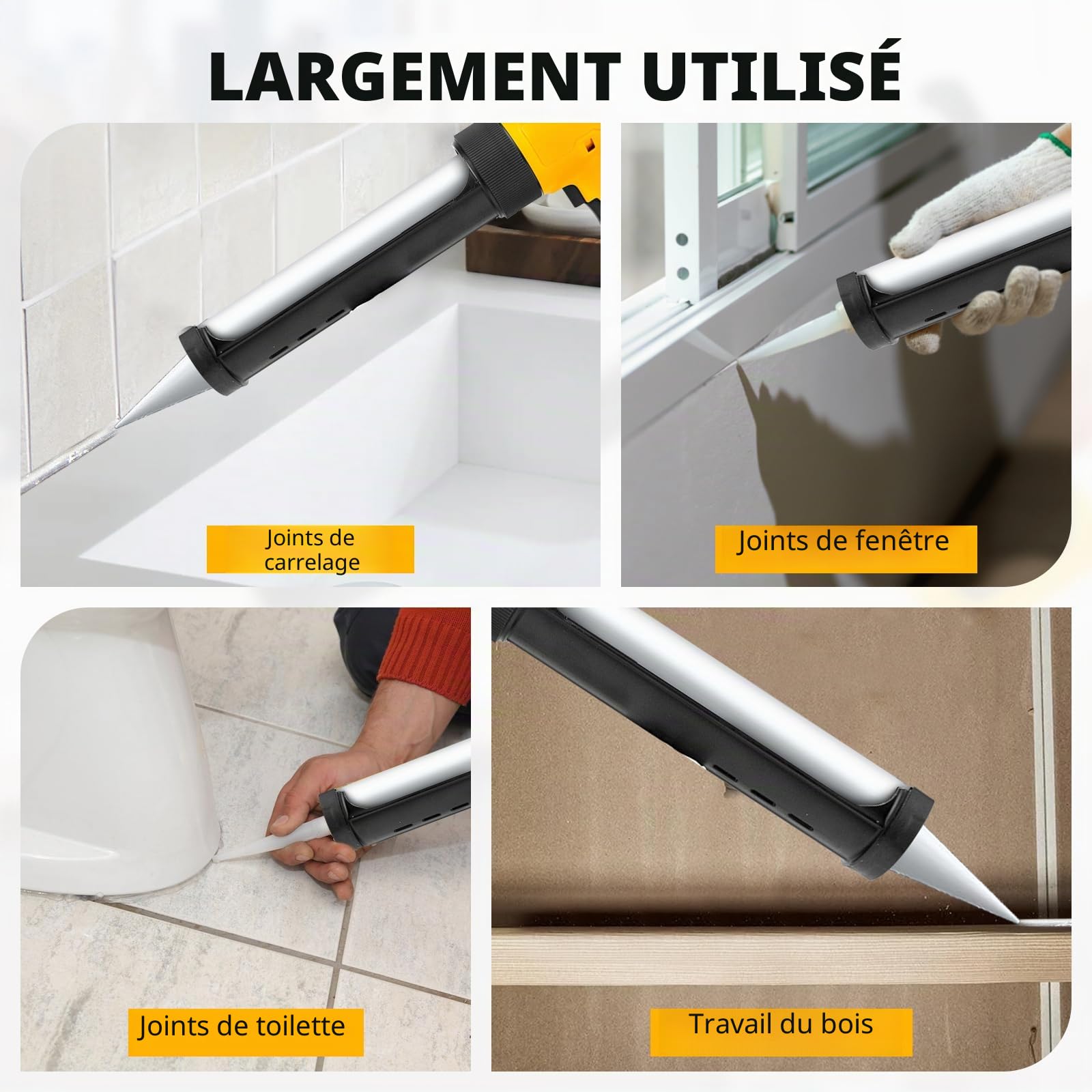 Presse à cartouche sans fil compatible avec batterie Dewalt 20V | Pistolet à cartouche électrique à 6 vitesses, Lumière LED, Seringue silicone, Cartouches 300 ml, 9 accessoires, Sans Batterie