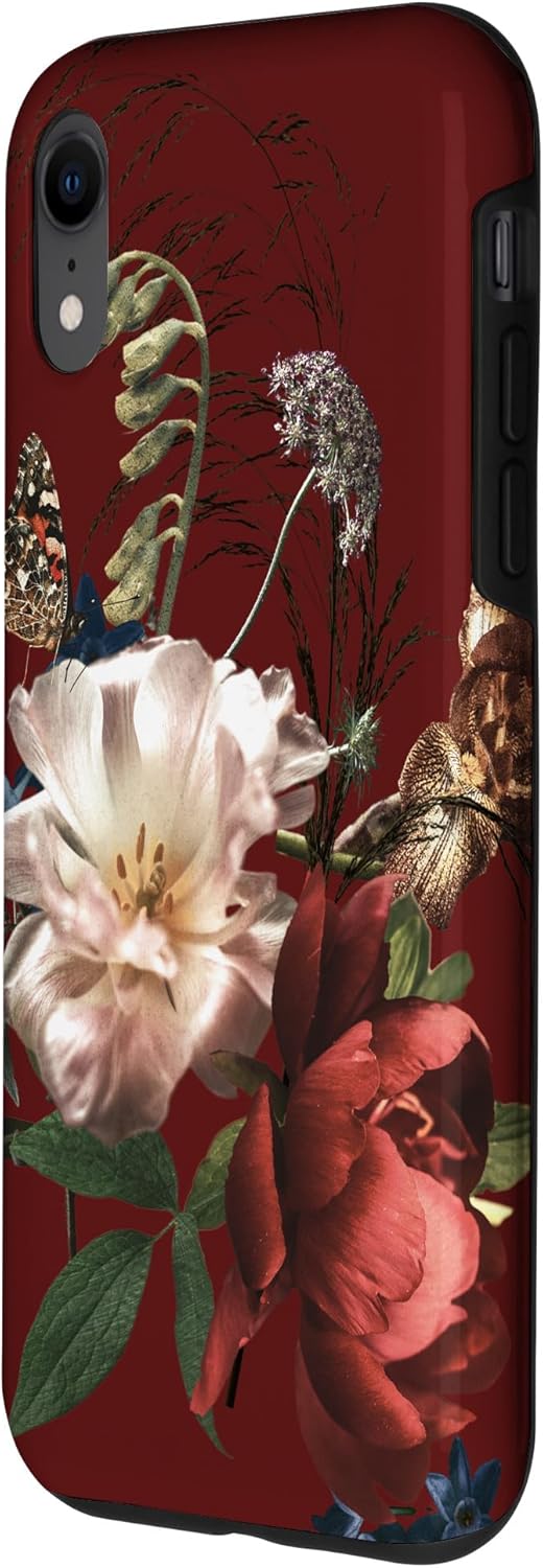 Antique Maroon Floral Bouquet Distressed Vintage Flowers Case for iPhone XR