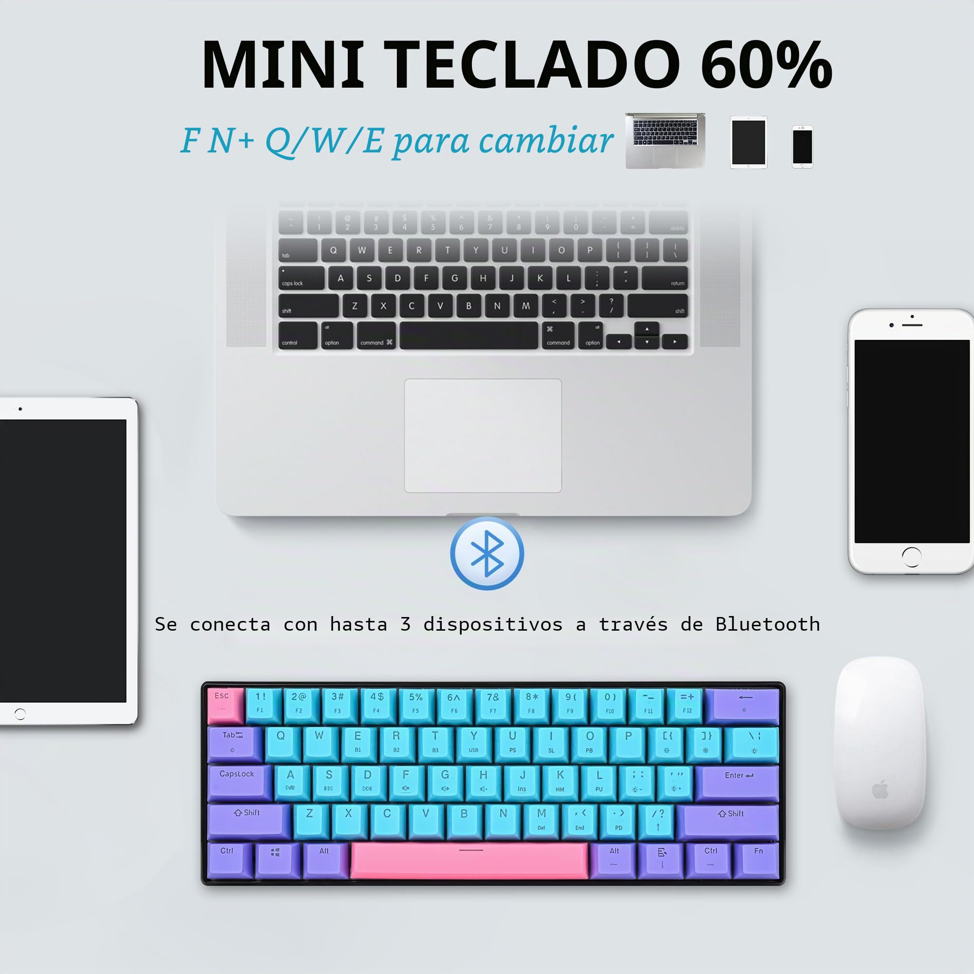SOLIDEE 60% Teclado mecánico Gaming Wired/Bluetooth 5.0 Teclado de doble modo,teclados de RGB retroiluminado LED,61 teclas Teclado intercambiable en caliente con Interruptor amarillo Gateron(61 Joker)