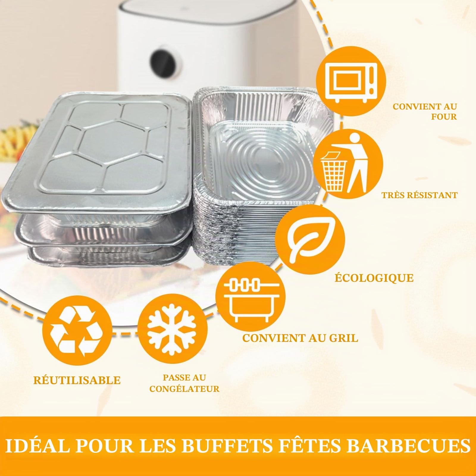 Lot de 20 grands plateaux en aluminium de 3500 ml avec couvercles 32 x 26 x 7 cm, moules de cuisson profonds et résistants pour la cuisine, la préparation des repas, les barbecues, les