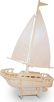 Puzzled 3D Wooden Sailboat Model Wood Puzzle, Construction Kit - 30pc Pack