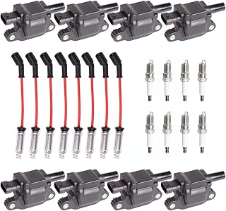 ENA Set of 8 Ignition Coil and 7mm Red Wire Set with 8 Platinum Spark Plug Compatible with Buick Cadillac Chevrolet GMC Hummer Escalade Express Savana 2500 5.3L 6.2L 6.0L 4.8L Replacement for UF413