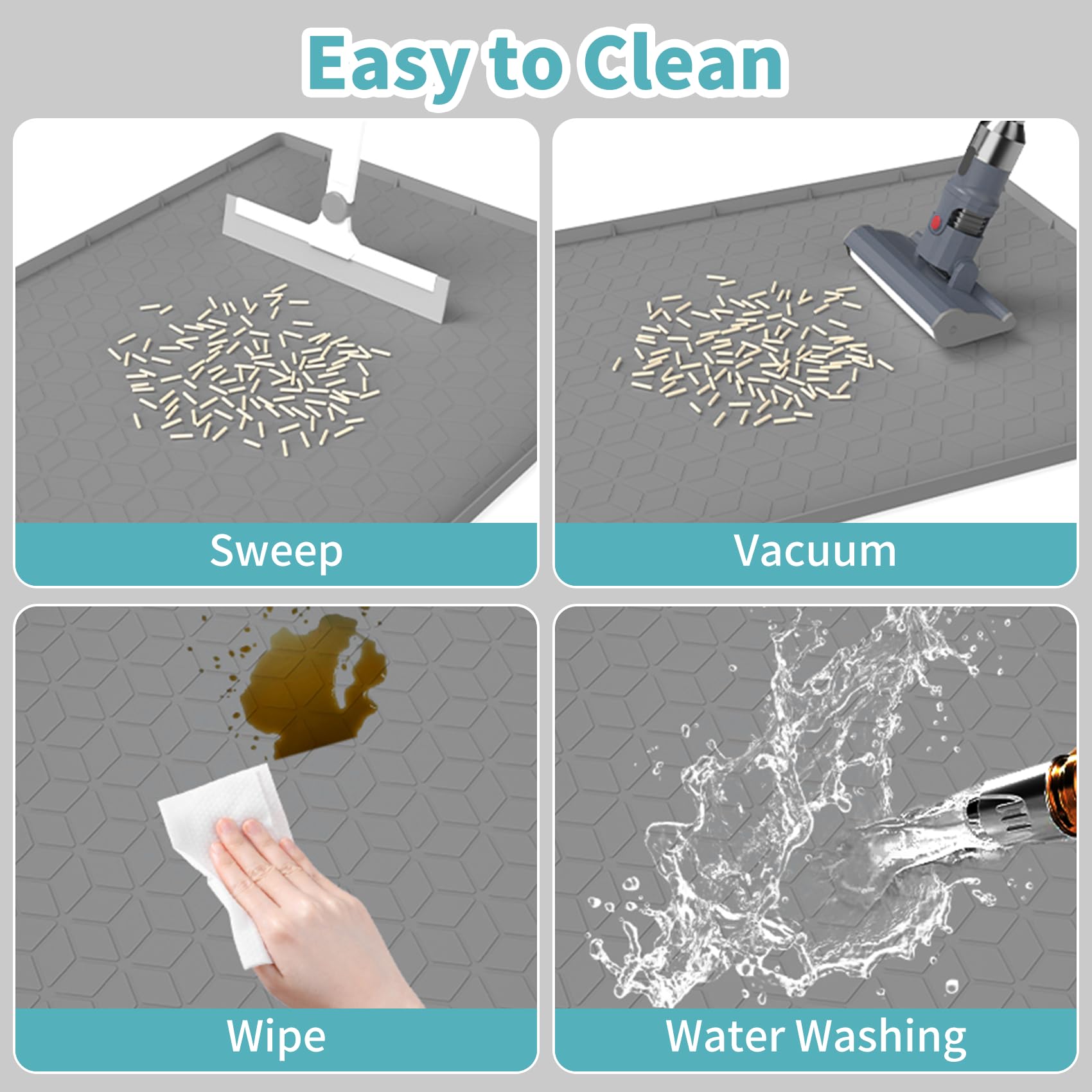 Anzfy Cat Litter Mat, 34" x 22" Silicone Cat Mat for Litter Box, Silicone Cat Litter Box Mat for Scatter Control, Easy Clean, Waterproof and Non-Slip(Grey) - image 6