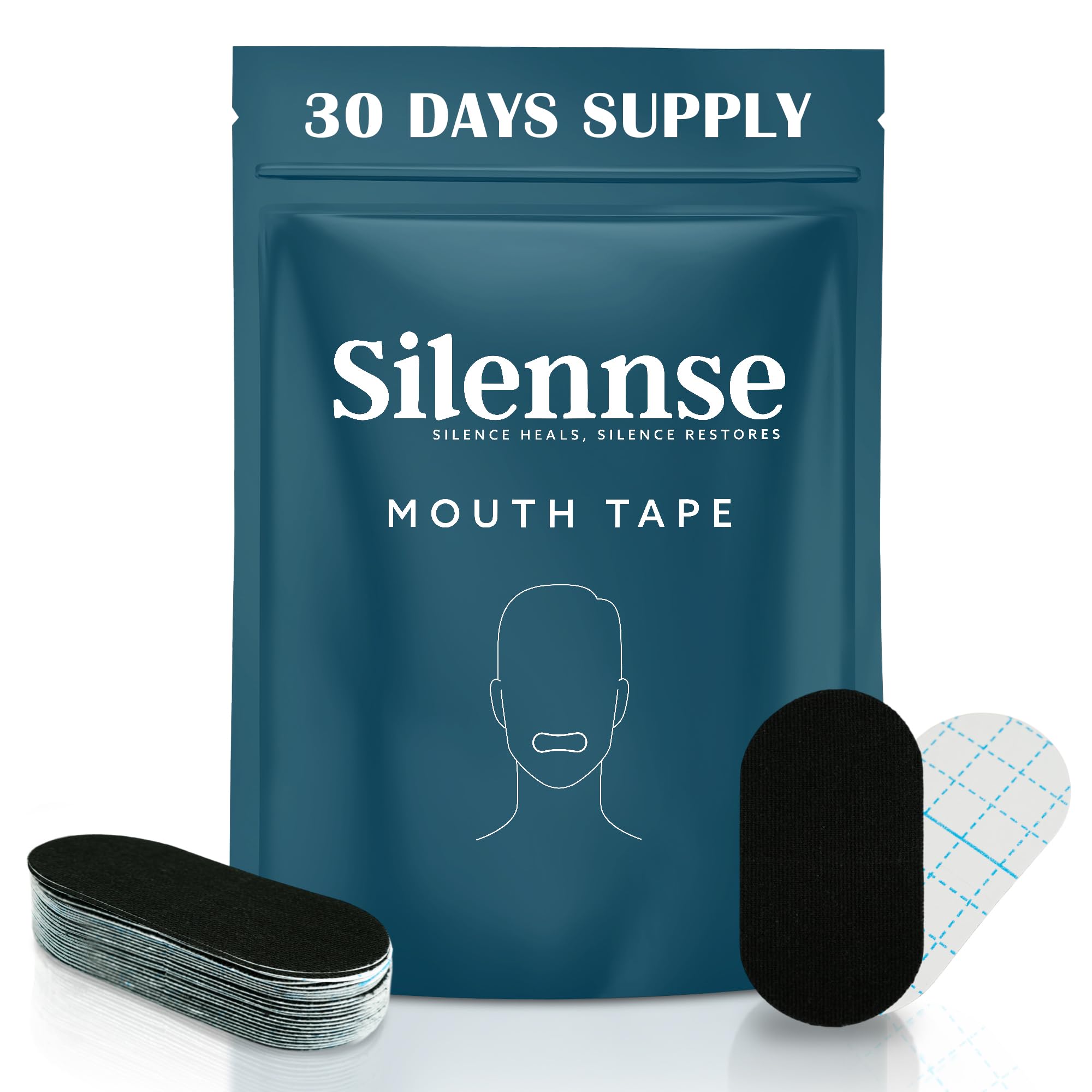 Mouth Tape for Sleeping - 30 Pcs Mouth Tapes - Hypoallergenic & Dermatologically Tested Anti Snore Strips, Gentle Adhesion Snore Stopper, Improves Nasal Breathing, Snoring Remedies by Silennse - Black