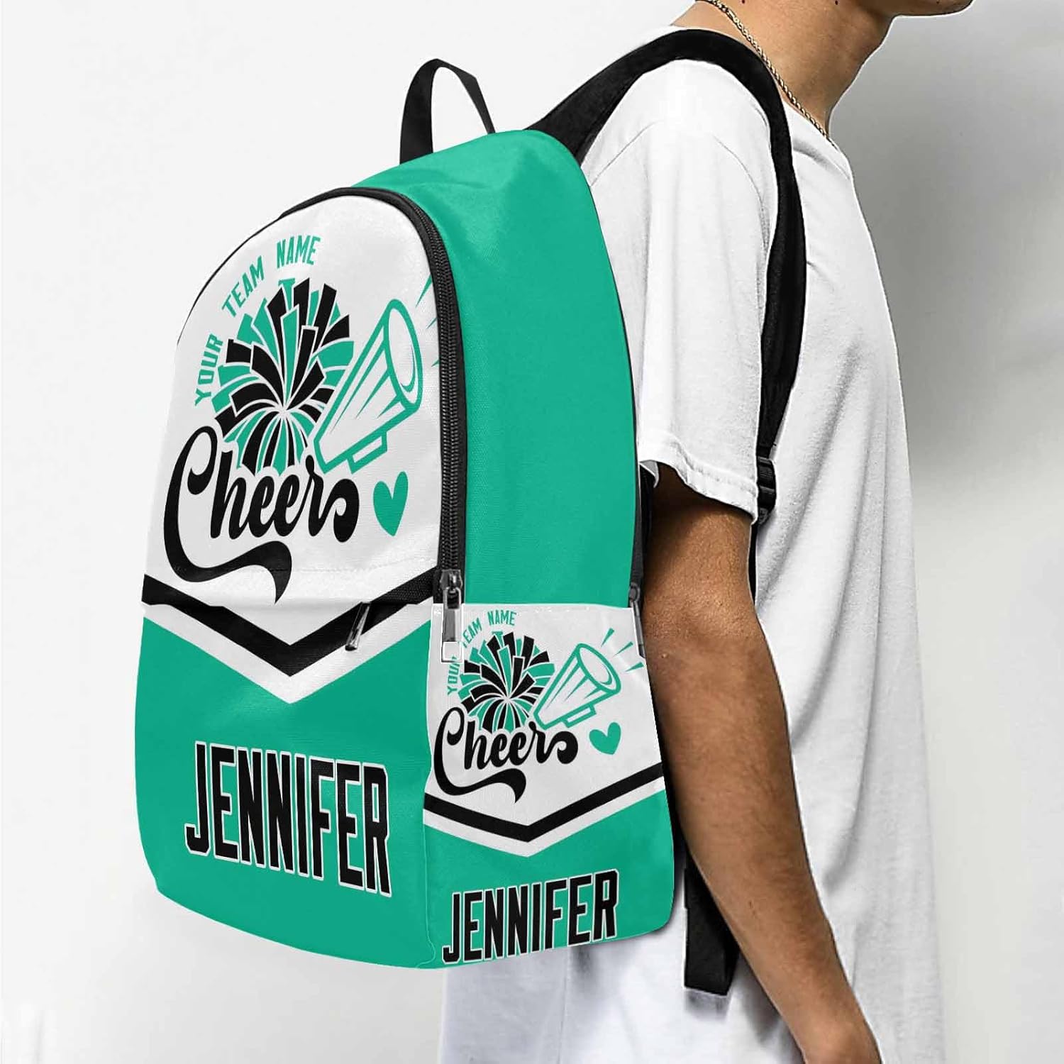 MyPupSocks Customize Book Bag Backpack for Teens Women Men Cheer Green Custom Add Your Name Waterproof Laptop Bag for Son，Daughter，Men Women