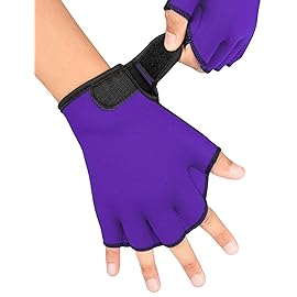 FitsT4 Sports Aqua Gloves Webbed Paddle Swim Gloves Fitness Water Aerobics and Swimming Resistance Training Gloves for Men Women Children Purple S