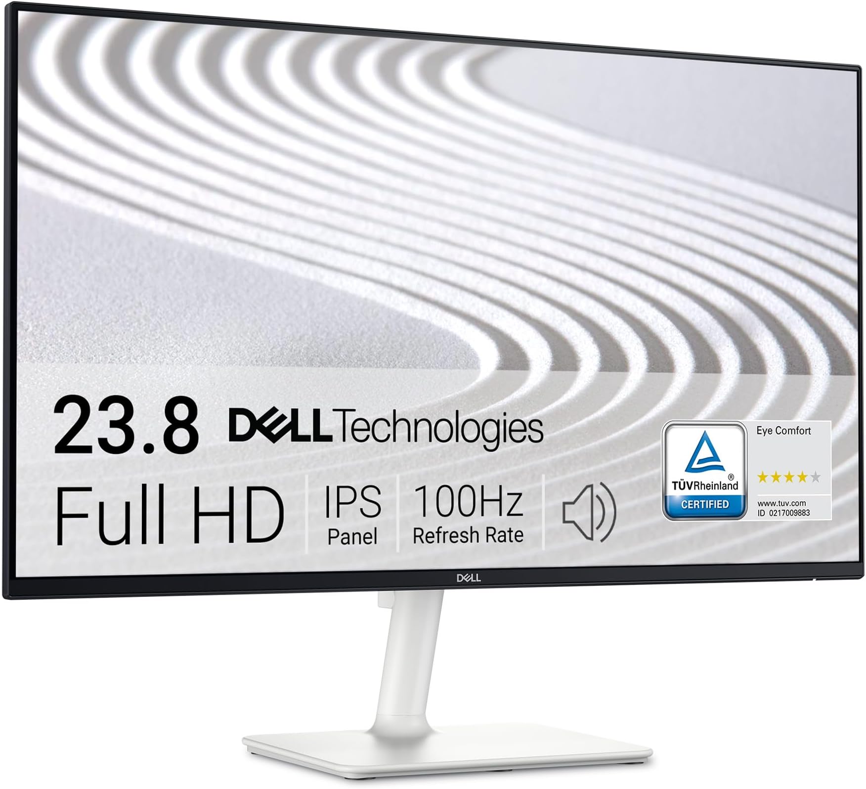 DellS2425H 24 Inch Full HD (1920x1080) Monitor, 100Hz, IPS, 4ms, 99% sRGB, Built-in Speakers, Ultrathin Bezel, 2x HDMI, 3 Year Warranty, White