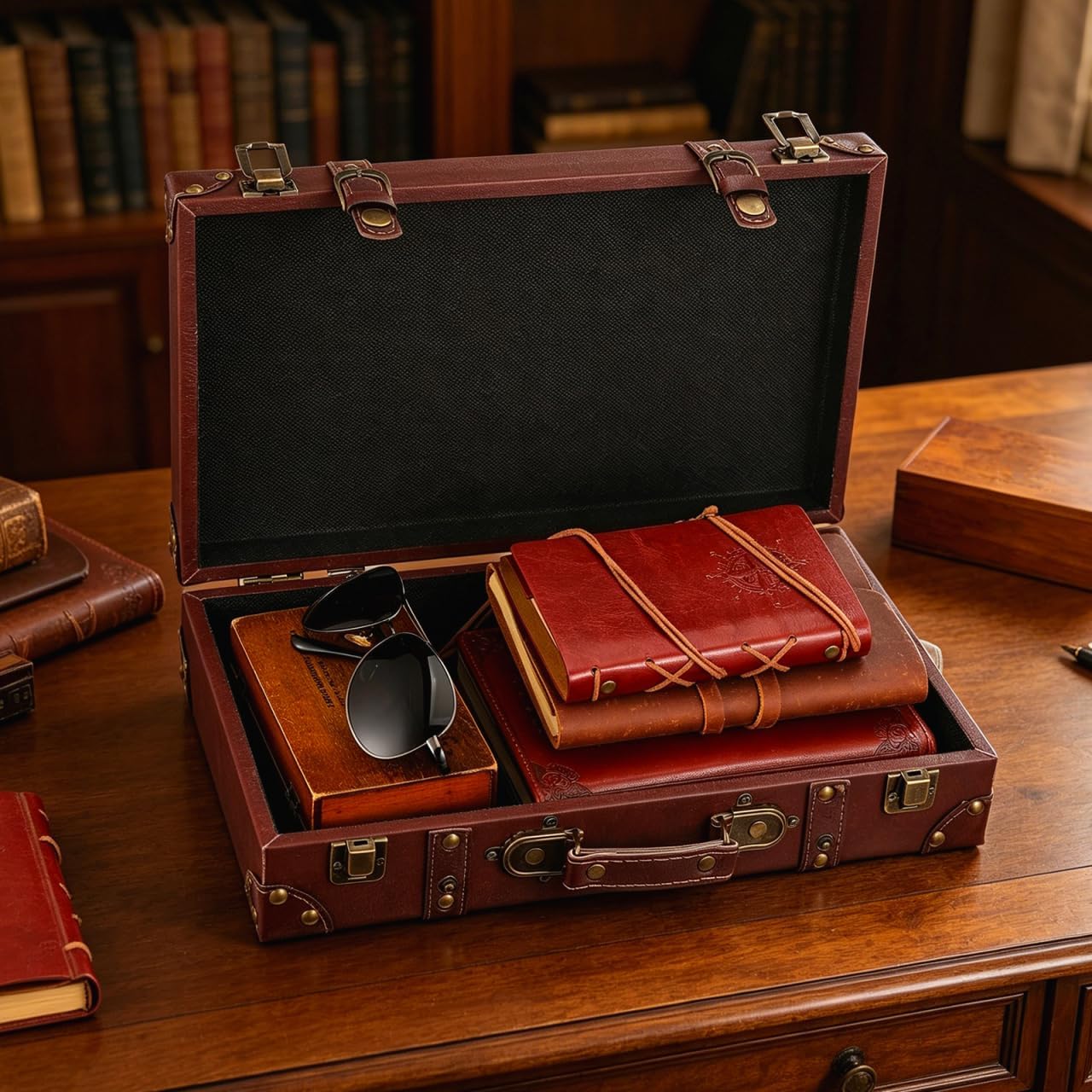 SEWACC Vintage Leather Trunk Luggage Box For Photo Props And Store Display Retro Decorative Suitcase Storage Organizer For Home Decor image 5