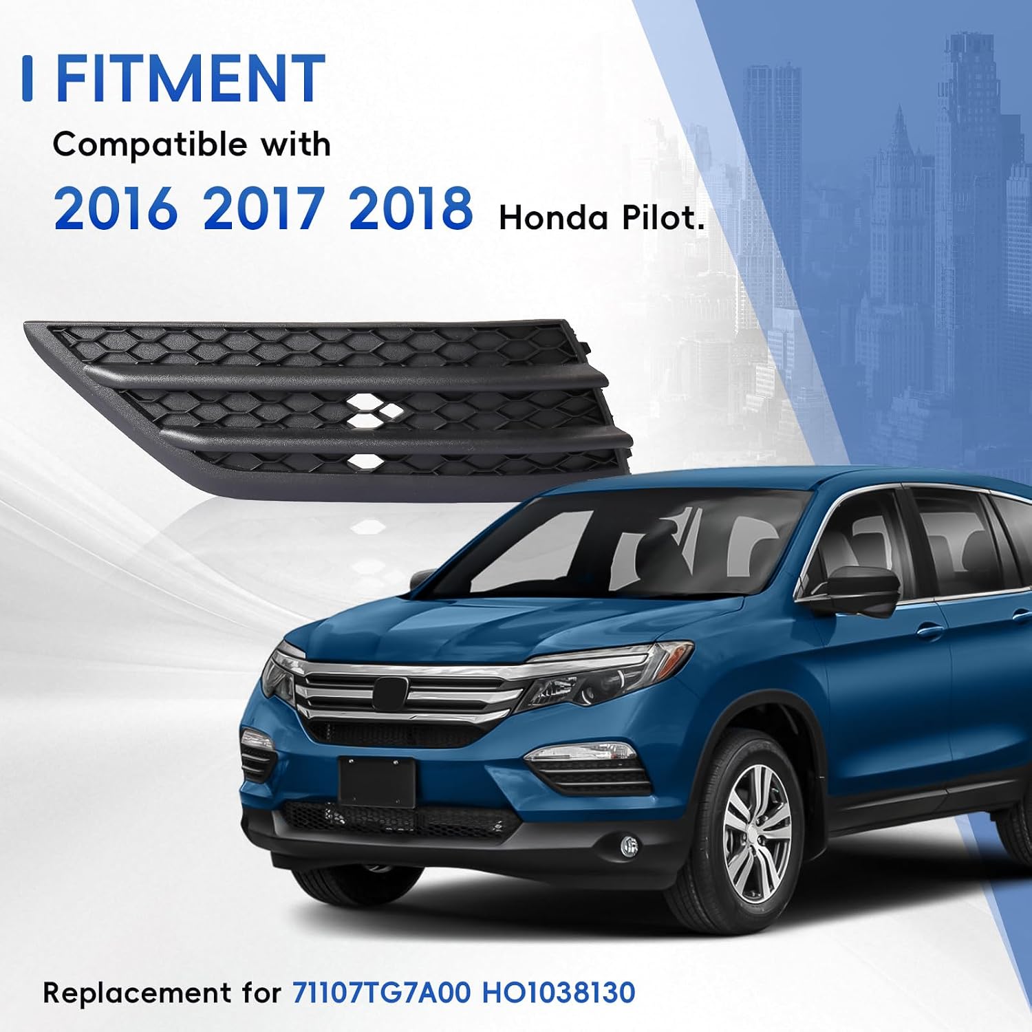 Fog Light Cover Compatible with 2016 2017 2018 Honda Pilot Replacement for 71107TG7A00 HO1038130 Driver Side